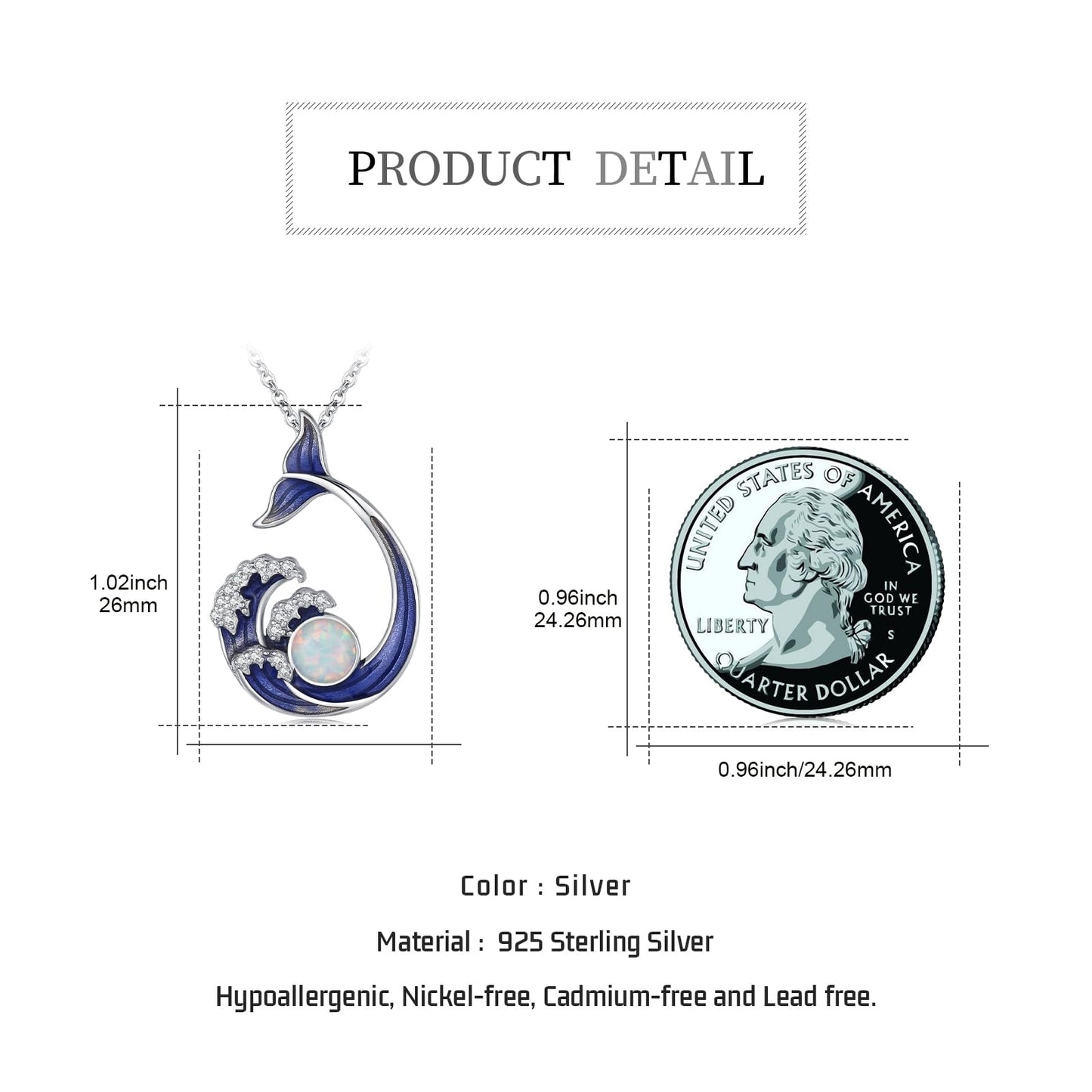 KoyeKei Whale Tail Necklace for Women 925 Sterling Silver Whale Tail Wave Necklace Wave Opal Ocean Themed Pendant Beach Jewelry Graduation Gifts for Wife Sister Lover