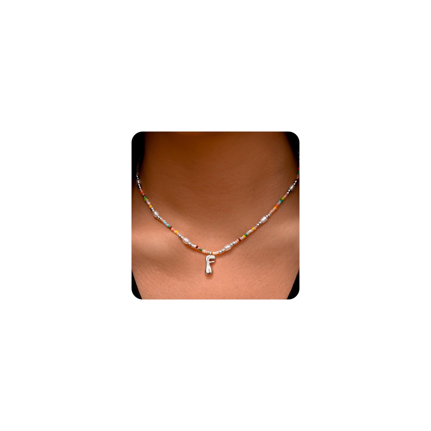 Ritach Initial Necklace for Girls Gifts - Letter Necklace Initial F Necklace for Girls Women Silver Necklace Beaded Necklaces for Women Girl Jewelry for Little Girl Gifts