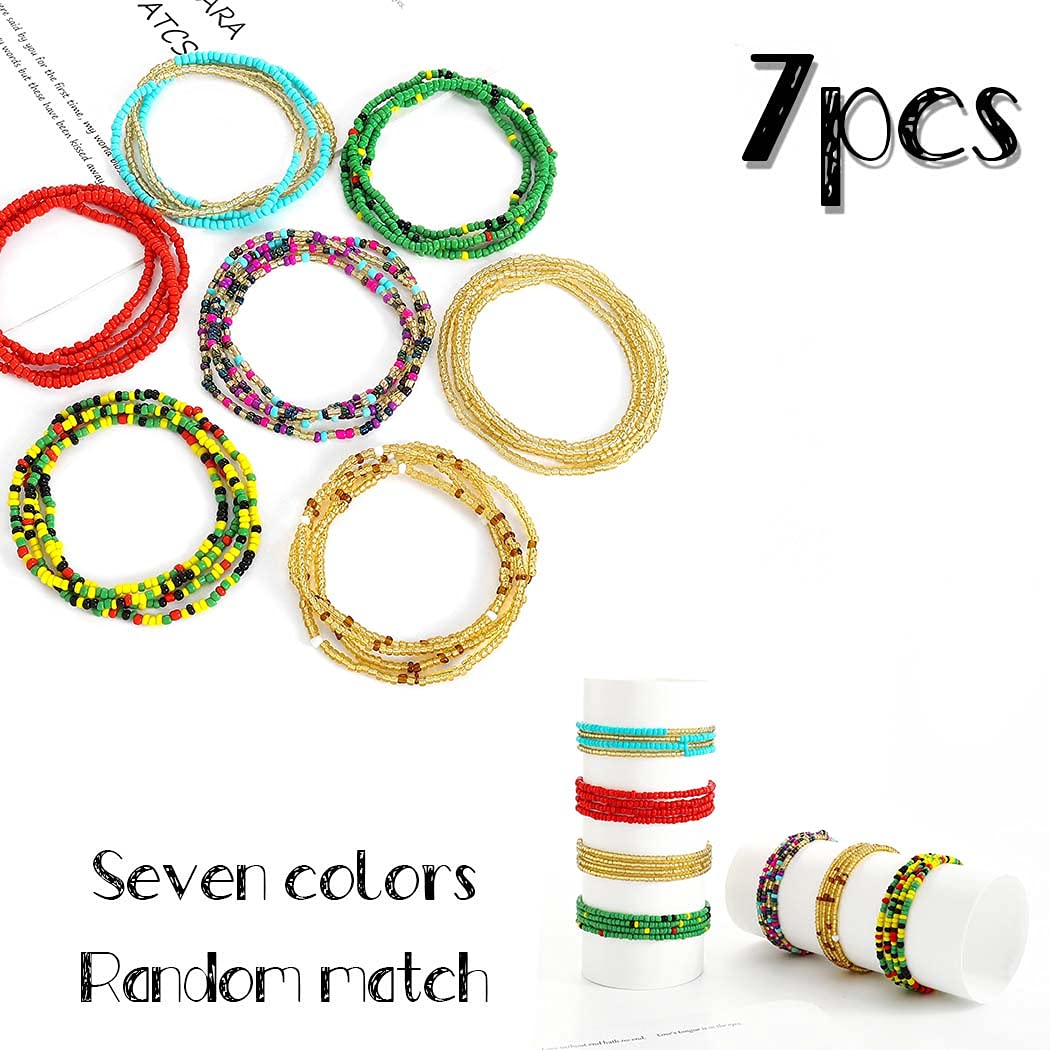 ELABEST African Waist Beads Chain Layered Belly Body Chain Beach 7Pack Waist Jewelry Body Accessories for Women (60inch/150cm)