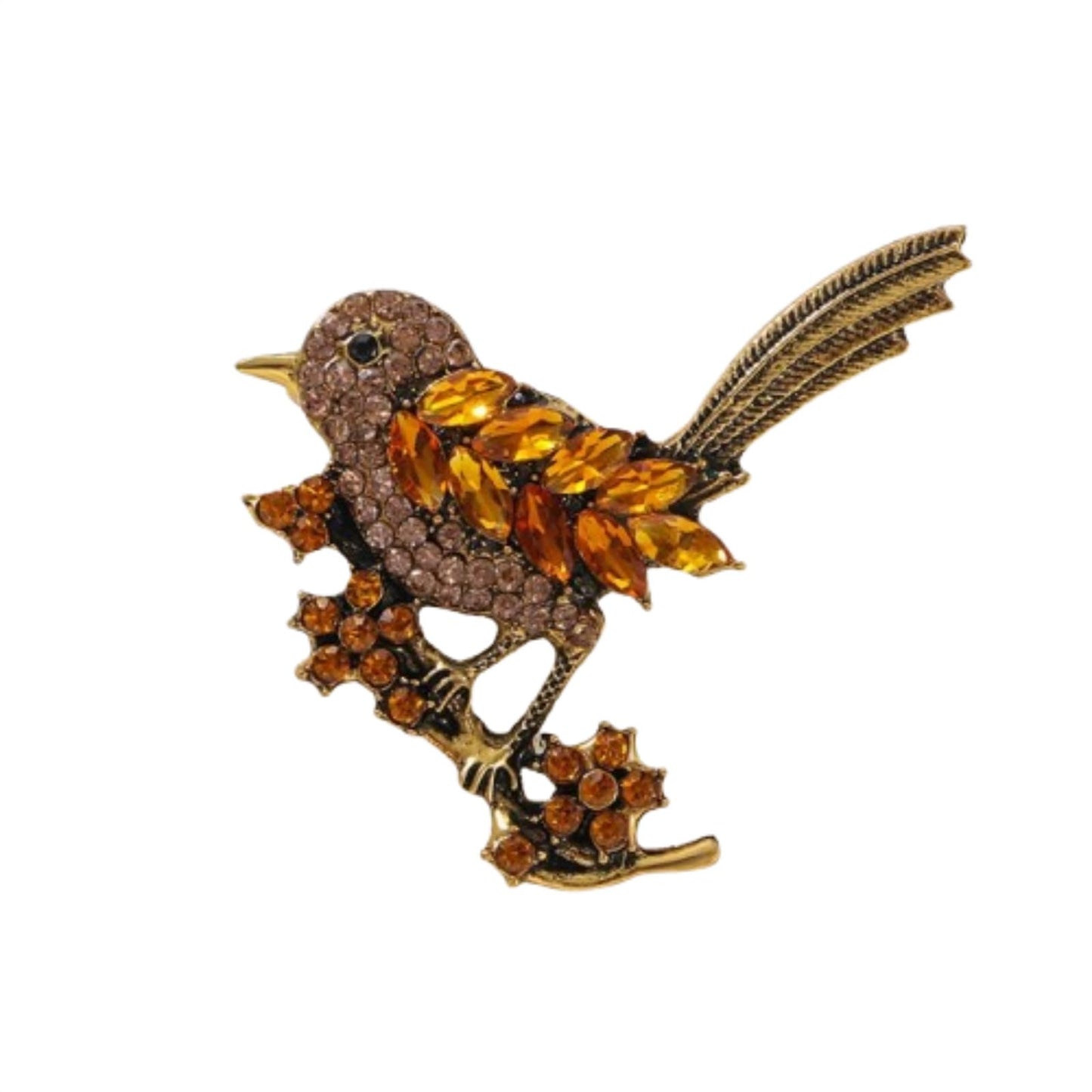 Bird Brooch Pin for Women Elegant Gold Tone Crystal Bird Brooches for Women Dress Hat Decoration-yellow