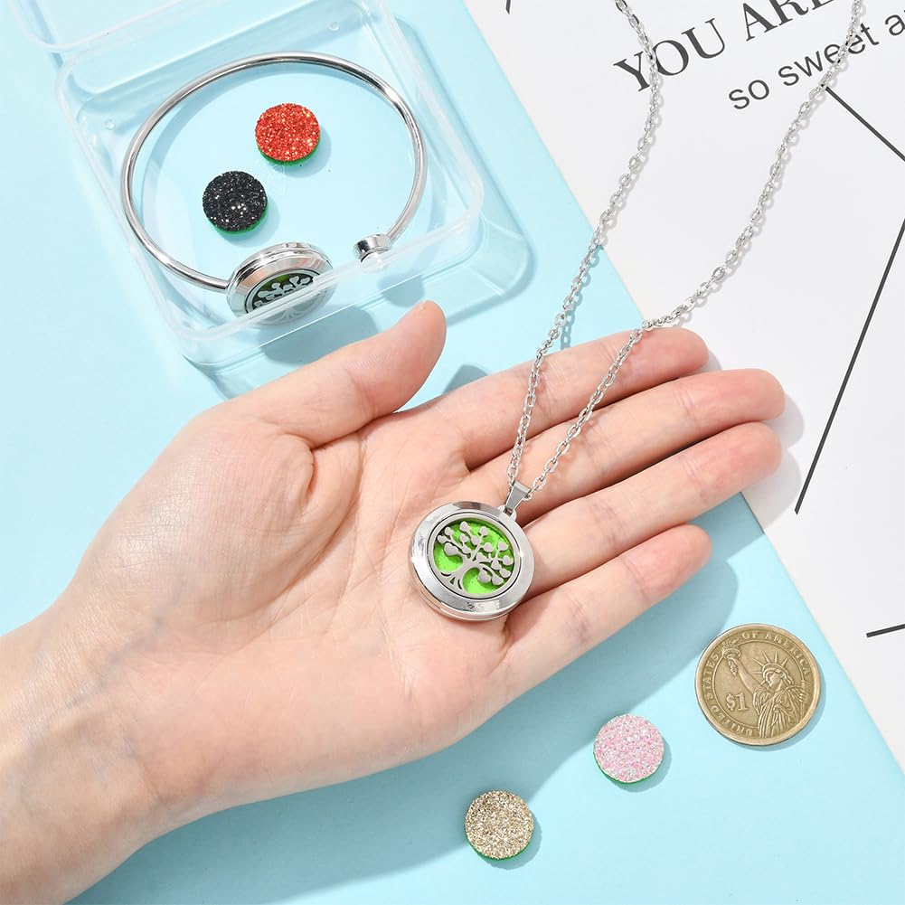 SUNNYCLUE 1Pc Essential Oil Diffuser Bracelet 1Pc Essential Oil Necklace with 10Pcs Refill Pads Tree of Life Stainless Steel Adjustable Bangle Bracelets Necklaces Aromatherapy Jewelry for Women Gift