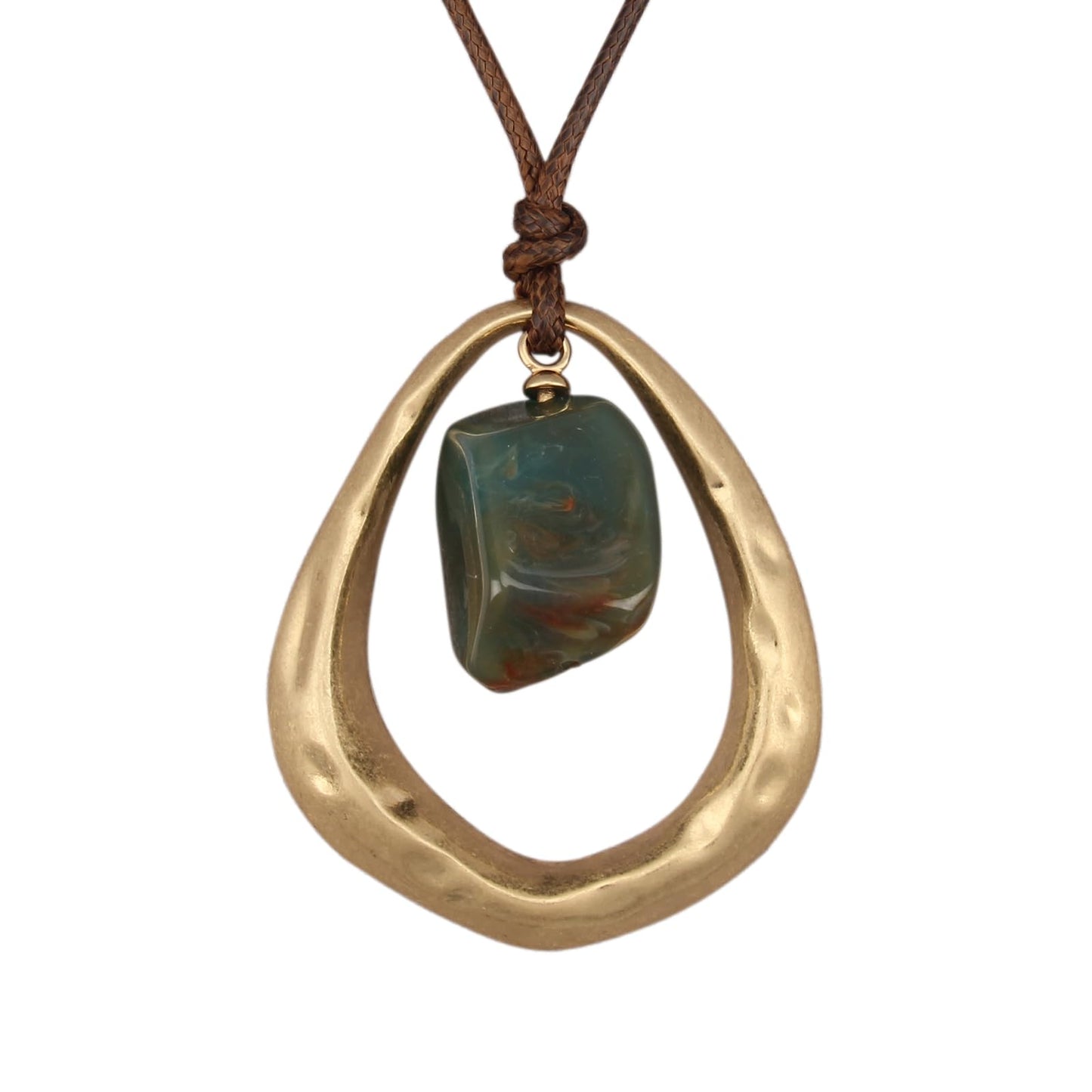 joymiao Boho Pendant Necklace for Women Gold Chunky Vintage Hippie Statement Necklace with Resin Stone Large Pendant Boho Style