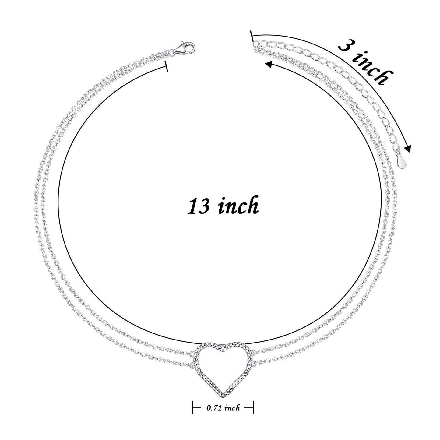 DAOCHONG S925 Sterling Silver Layers Heart Choker Short Dainty Necklace Pendant for Women Jewelry Gift