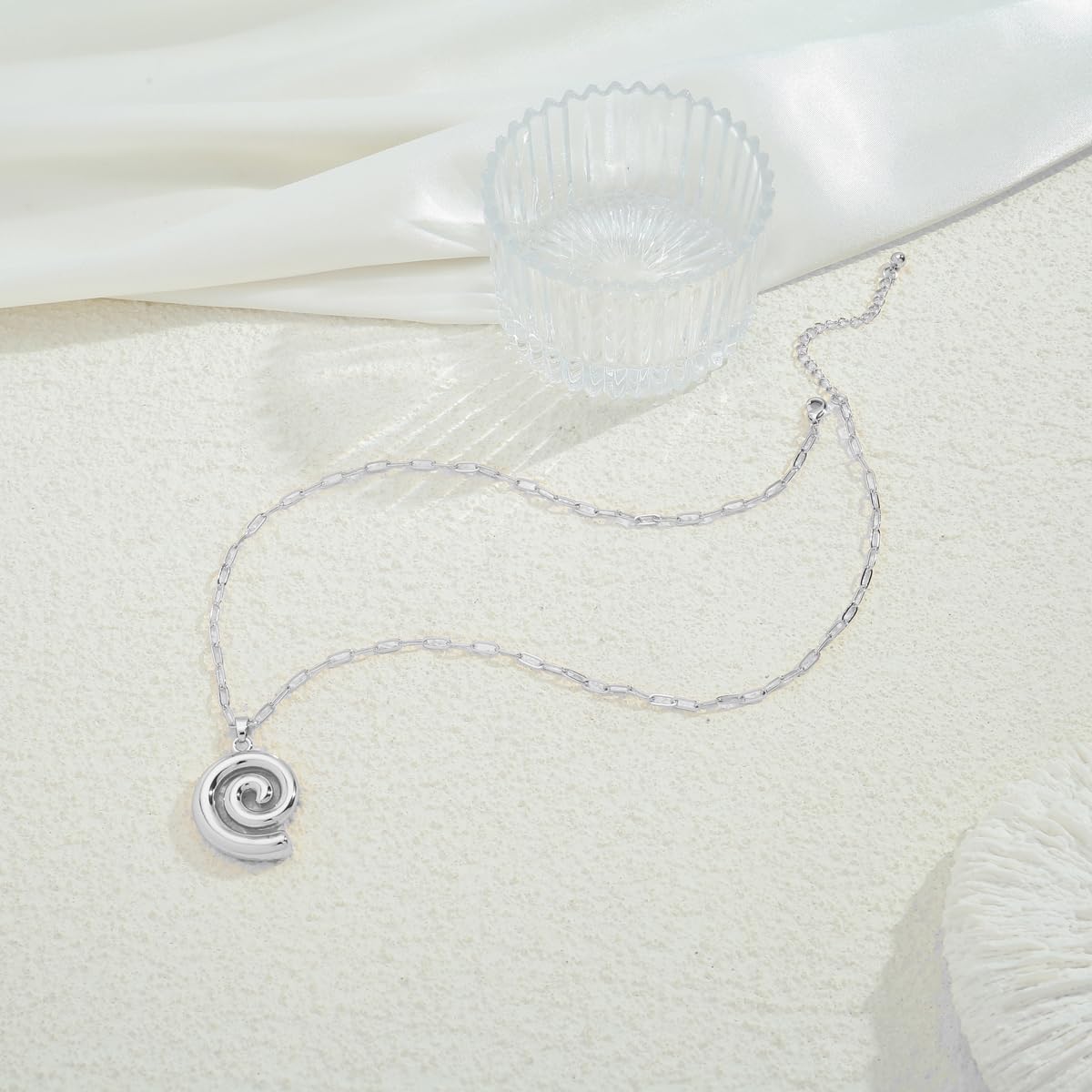 INNERDIVA Silver Chunky Spiral Pendant Necklace Summer Pendant Necklaces Vintage Swirl Necklace Jewelry Present for Women