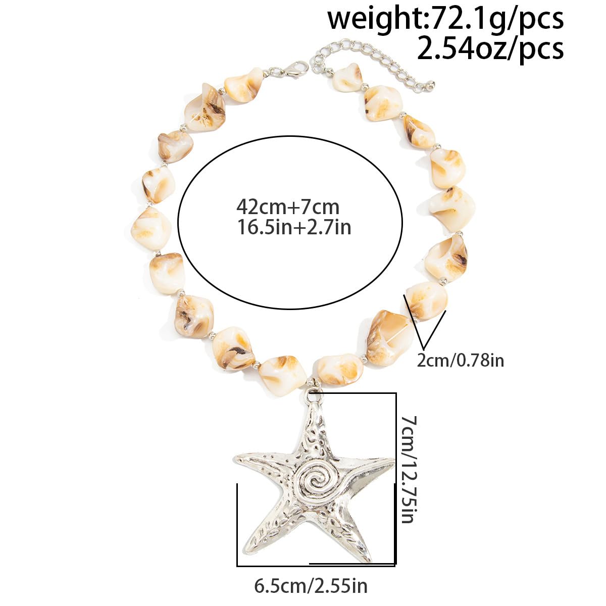 LNNVKRV Chunky Silver Big Starfish Pendant Necklace for Women Fashion Adjustable Colorful Irregular Shell Beaded Choker Necklaces Boho Summer Beach Jewelry for Women (off-white)