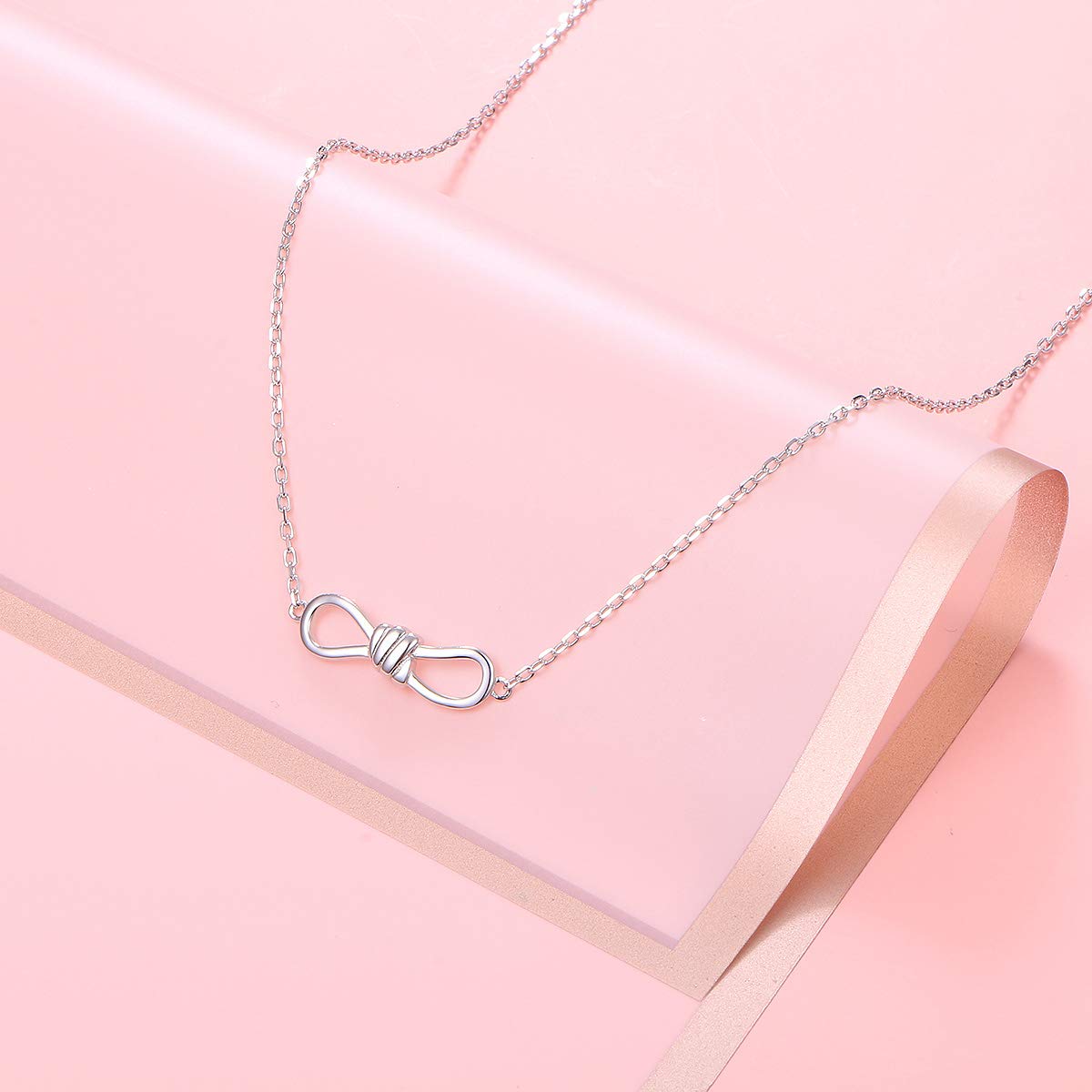 DAOCHONG S925 Sterling Silver Bow Knot Choker Short Dainty Necklace Pendant for Women Jewelry Gift