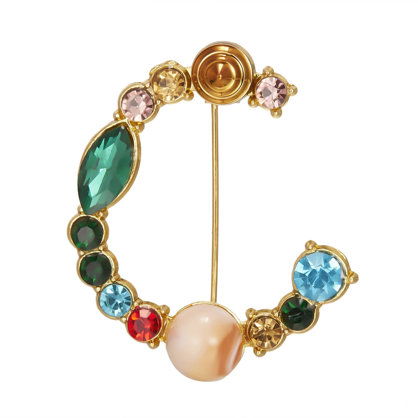 RINHOO Crystal Pearl Initial Brooch Gold Plated Enamel Colorful Letter Alphabet Breastpin Pin Jewelry for GIFTS (Gold C)