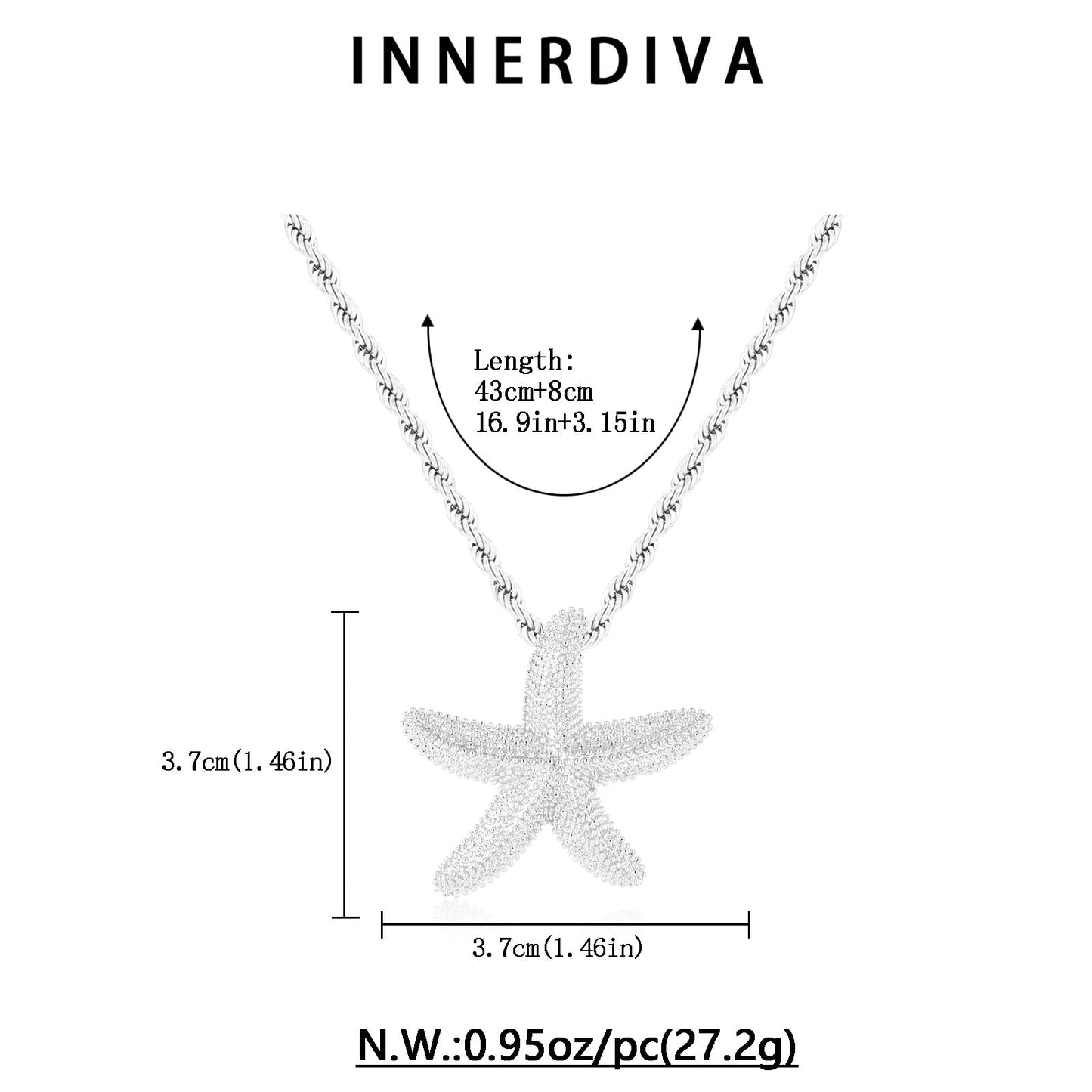 INNERDIVA Delicate Starfish Pendant Necklace, Silver-Tone Twisted Chain Beach Jewelry for Women - Summer Ocean Inspired Adjustable Necklace with Imitation Silver Plating