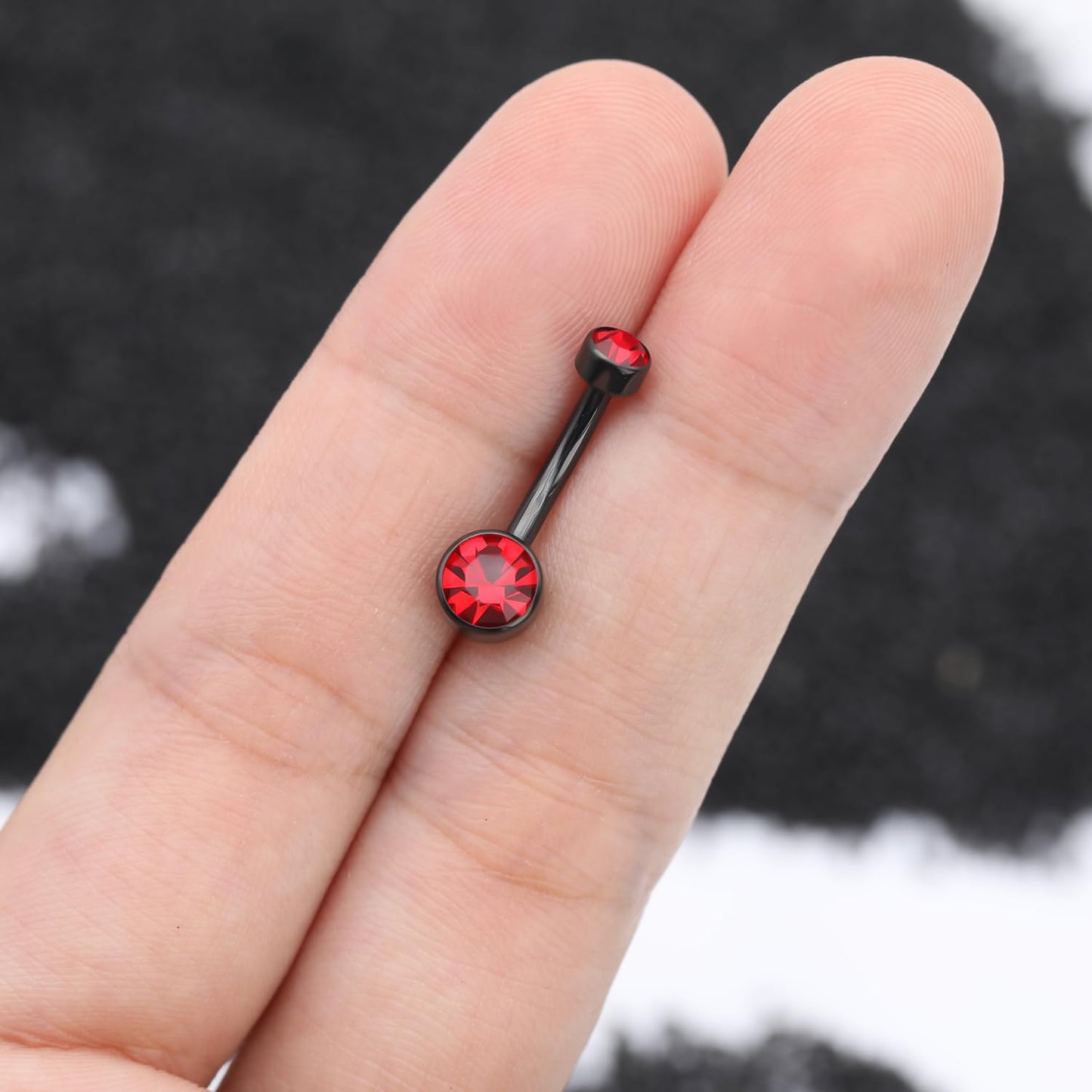 XUU Titanium Belly Button Rings, Black & Silver – 14G Internally Threaded Navel Piercing Jewelry, 10mm & 12mm Curved Barbells with 7 Colors Gems – Hypoallergenic (Black-Red cz, 10MM)