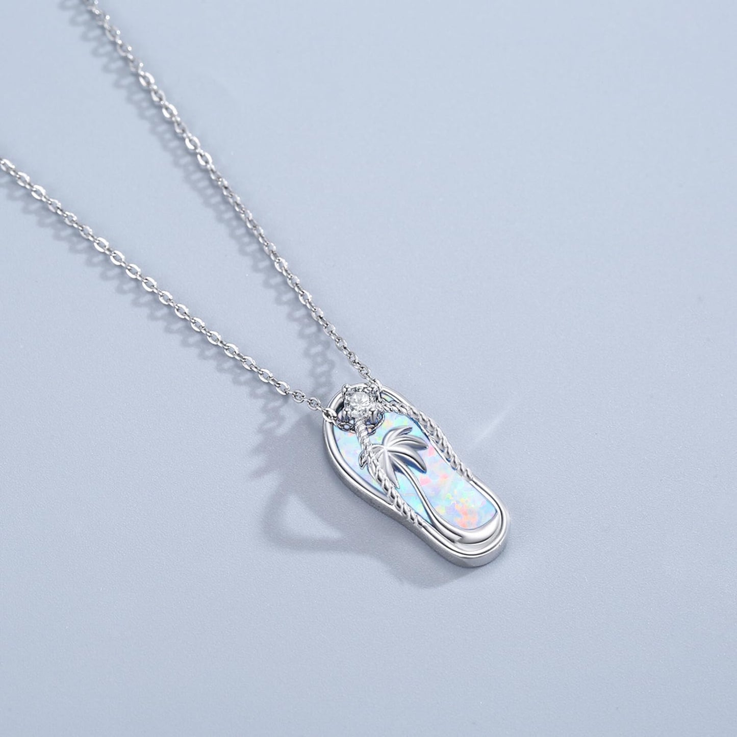 Midir&Etain Flip Flop Necklace 925 Sterling Silver Palm Tree Hawaiian Pendant White Opal Suffer Sea Necklace Flip-Flop White Opal Jewelry for Women Prime
