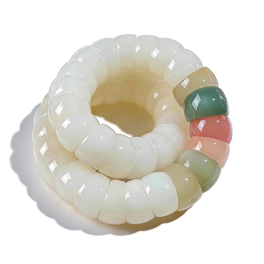 Embtrem Bodhi Root Spinner Bracelet for Women, Green Pink Mudi Fidget Jewelry for Stress Relief, Natural Meditation Beads Anxiety Calming Accessory, Elastic Stackable Bracelet