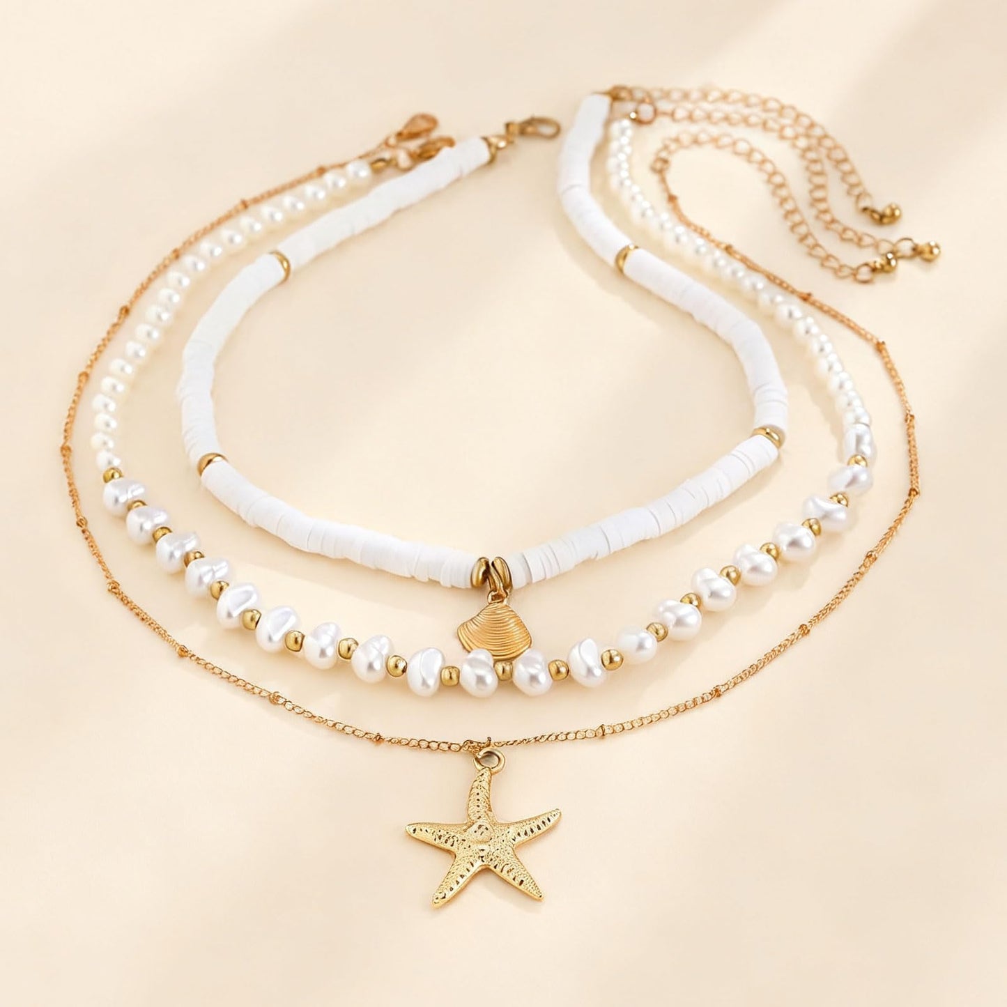 Frodete Starfish Necklace for Women Beach Necklaces Jewelry Layered Choker Drop Dangle Summer Vacation Outfits Theme Conch Seashell Accessories Ocean Pendant Dress Costume