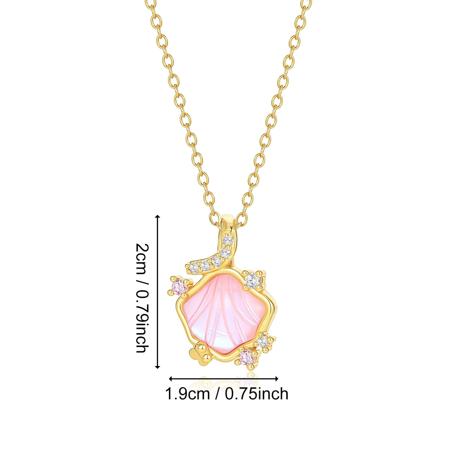 Pink Resin Seashell Necklace-Gold Plated CZ Shell Necklace Mother Of Pearl Beach Jewelry For Women Valentine's Day Mother's Day Christmas Birthday Gifts
