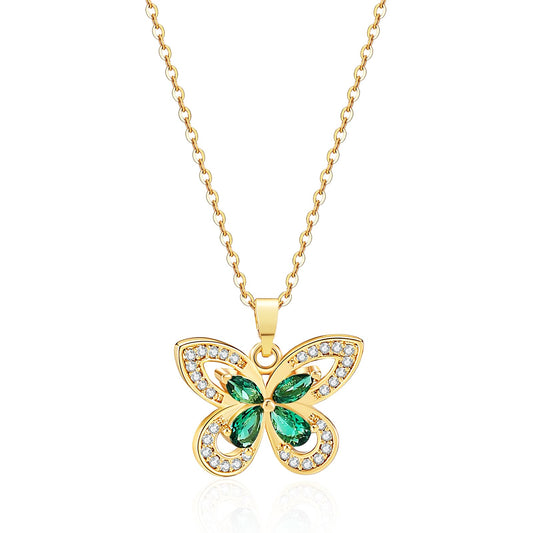 crataly Emerald Butterfly Necklace For Women-Gold Plated May Birthstone Necklace For Valentine's Day Mother's Day Christams Birthday Gifts