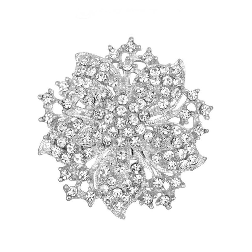 Ezing Fashion Jewelry Beautiful Silver Plated Rhinestone Crystal Brooch Pin For Woman (white)