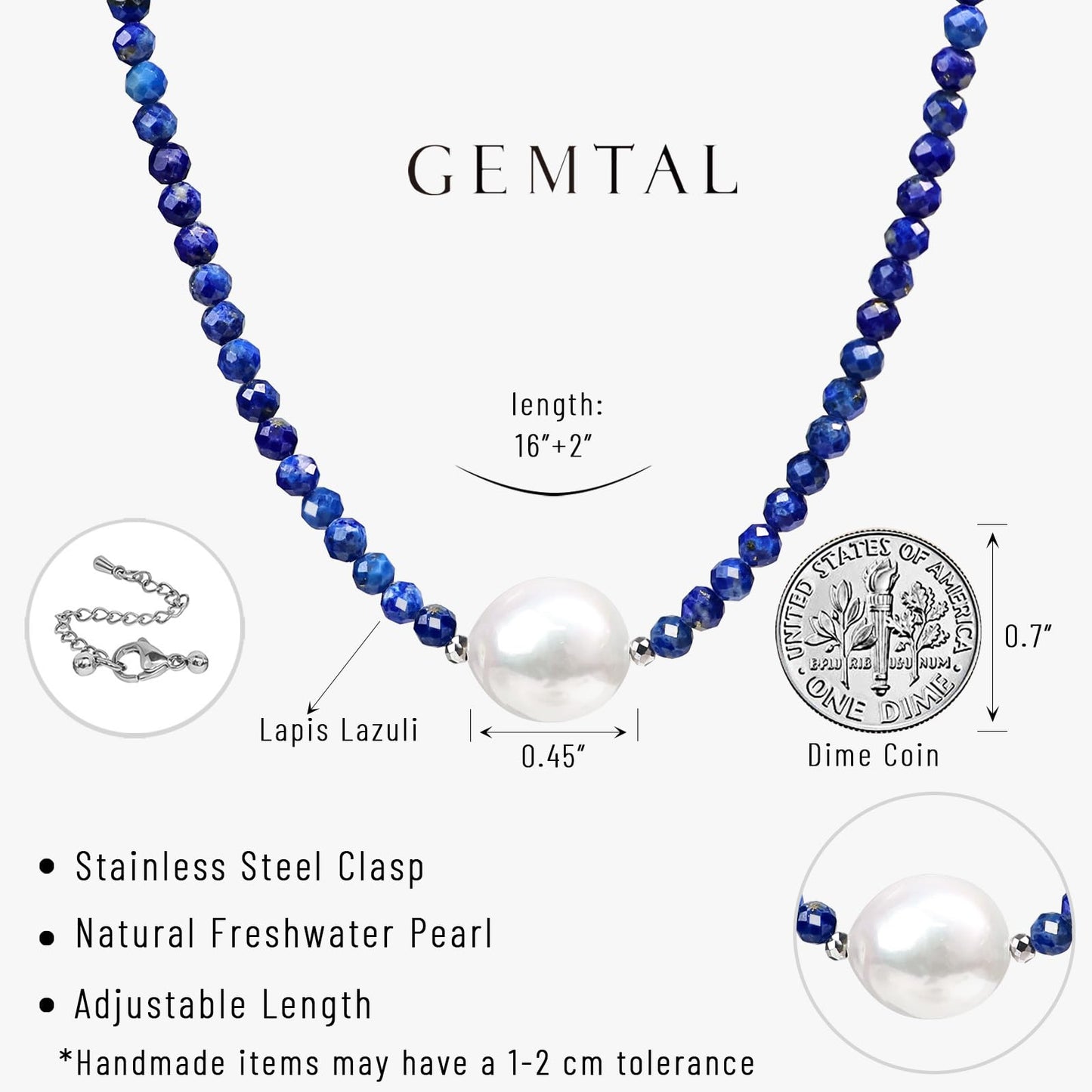 Pearl Necklaces for Women Trendy Single Pearl Necklace Natural Stone Lapis Lazuli Gemstone Beaded Choker Necklace for Women Handmade Jewelry Christmas Gift