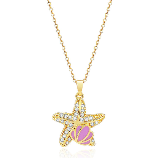 crataly CZ Starfish Necklace For Women-Gold Plated Purple Enamel Shell Ocean Necklace For Valentines Day Mother's Day Christmas Birthday Gifts