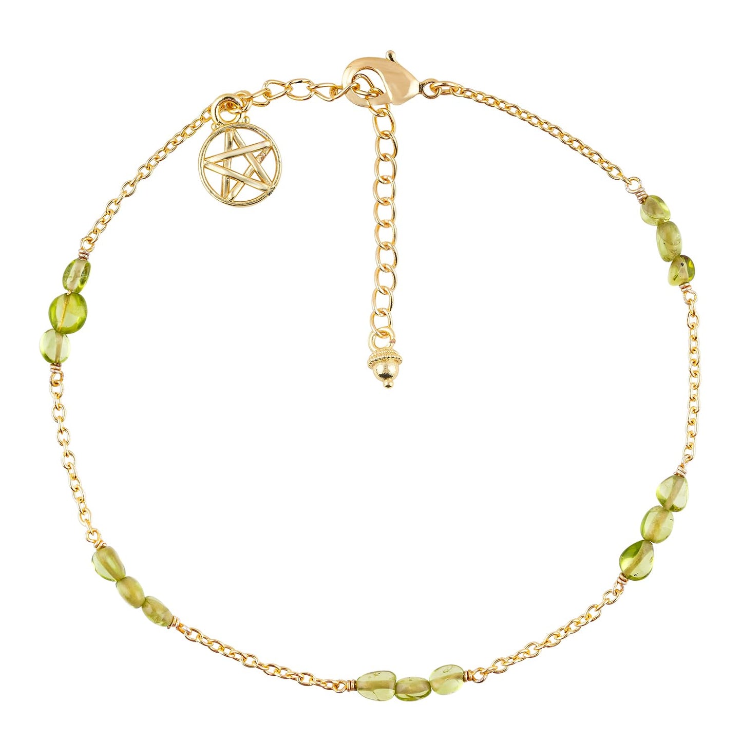 CRYSTALINES Natural Green Apatite Gemstone Nuggets Beads, Handmade Station Dangle Star Charms Anklet, 14K Gold Plated, Adjustable Fashion Boho Jewelry for Women, Healing Crystals, Christmas Gift