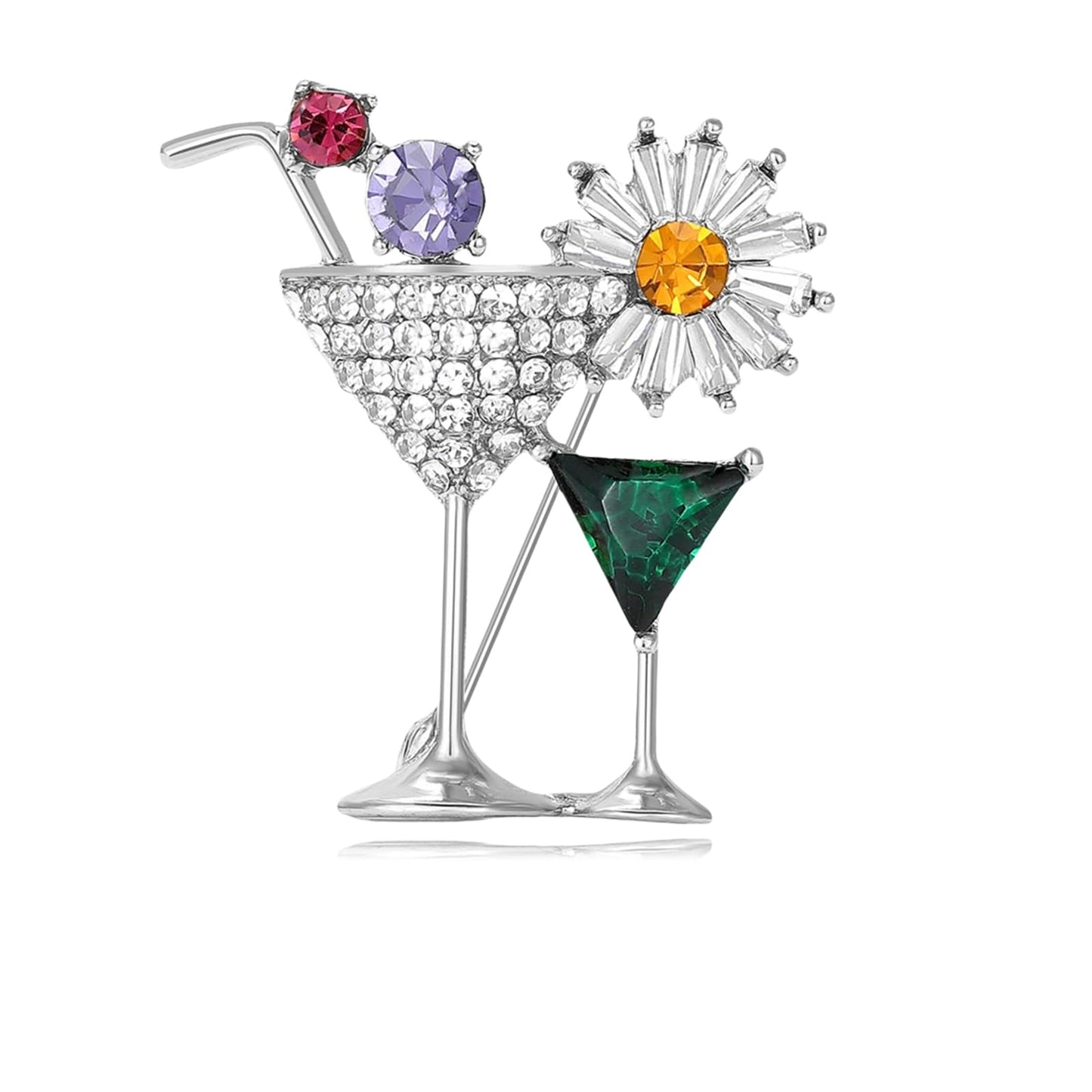 DEYOUM Cocktail Wine Glass Brooch Pin for Women Trendy Cute Cocktail Wines Glass Wine Bottle Brooch Pin Party Hat Bag Suit Charm Jewelry Gift Accessories (silver)