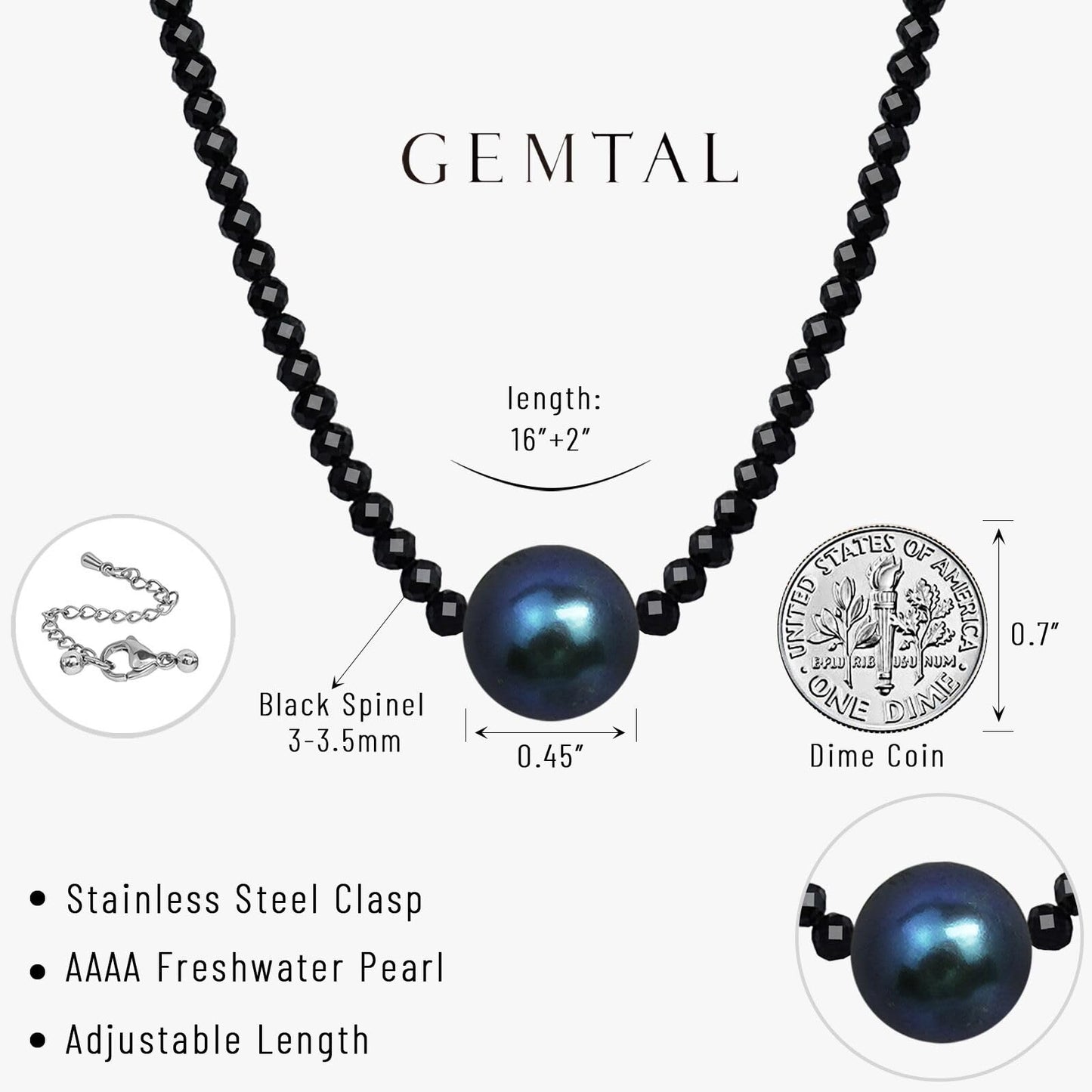 GEMTAL Dainty Single Pearl Pendant Necklaces for Women Trendy,Womens Black Pearl Beaded Choker Necklace,Delicate Round Freshwater Pearl Necklace Jewelry Gift for Women girls(Black)