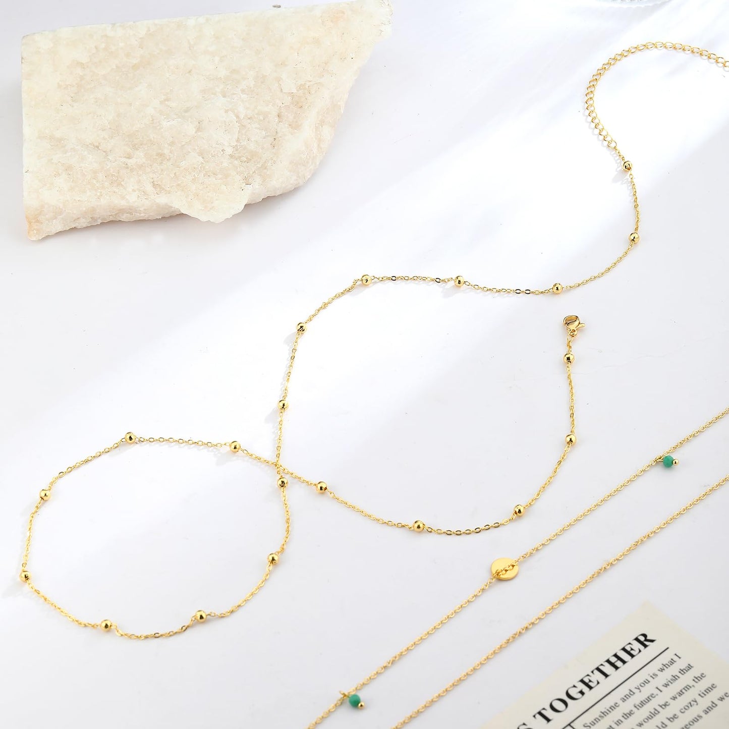 RELVEO 2PCS Gold Waist Chain Adjustable Layered Belly Chain Body Chain Jewelry for Women Sexy Bikini Beach Boho Beaded Waist Chains