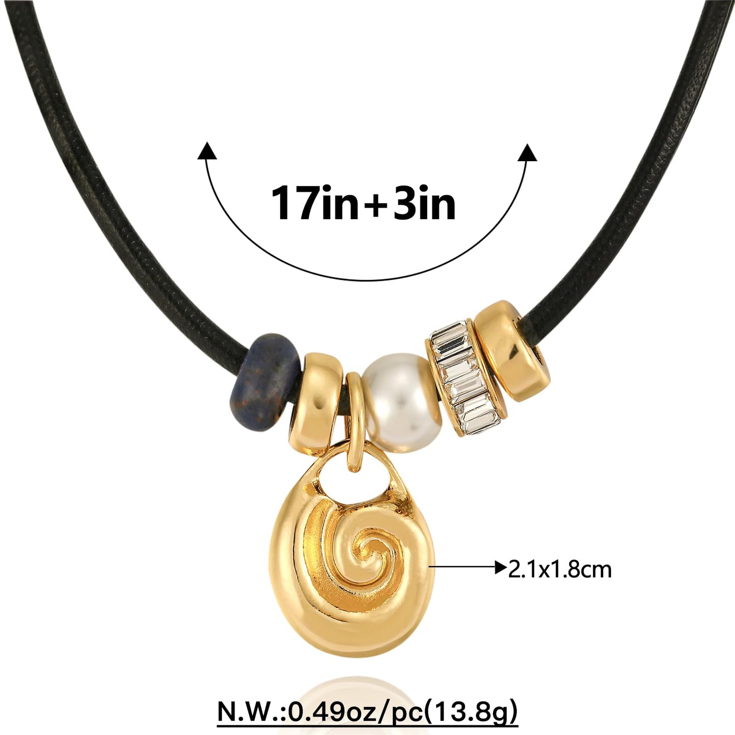 MYCUTEY Conch Shell Pendant Necklace for Women Boho Statement Spiral Necklace Adjustable Black Cord with Gold Spiral Shell Charm & Pearl Accents Trendy Summer Beach Jewelry Gifts