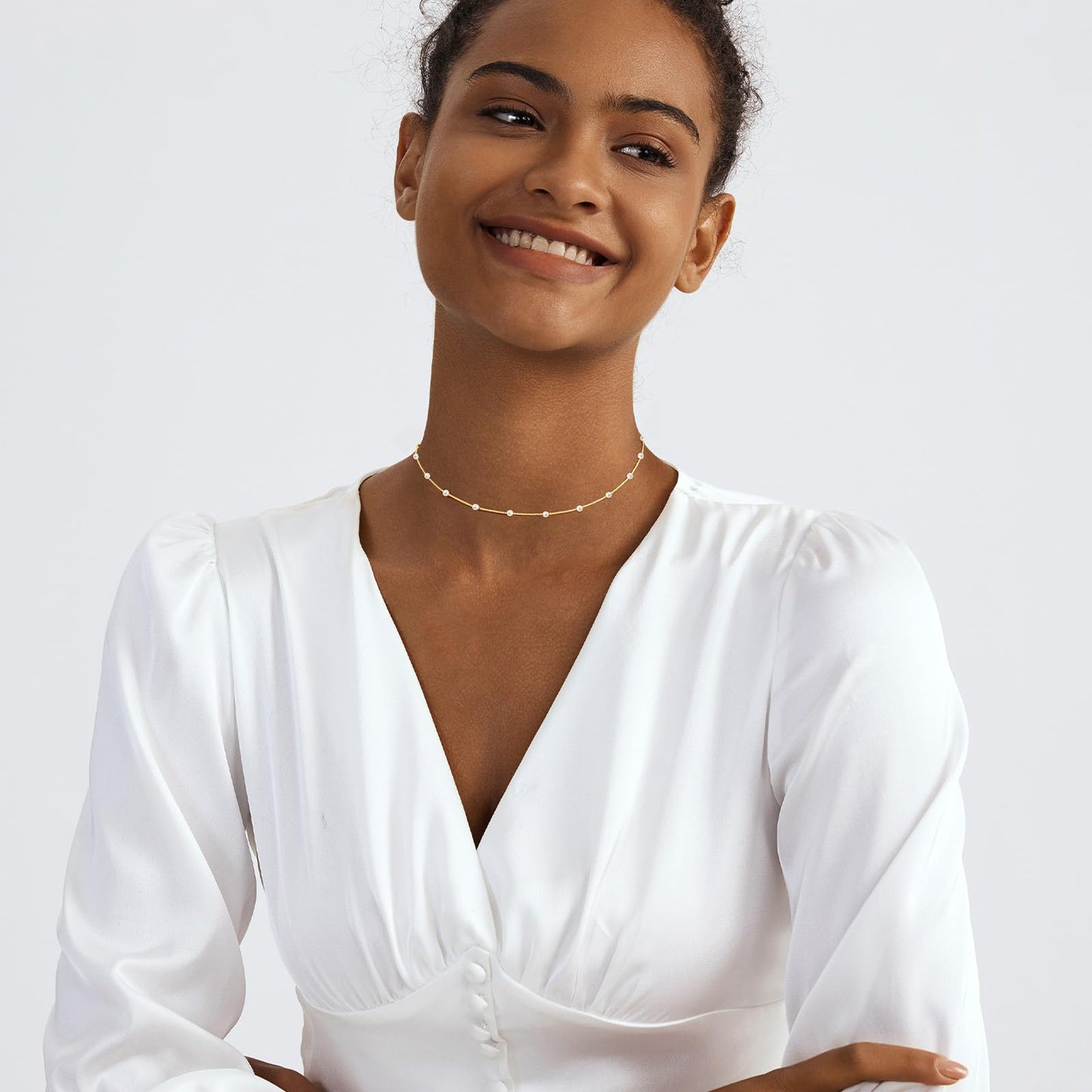 OGD Pearl Necklaces for Women Trendy 14K Gold Plated Dainty Pearls Satellite Choker Strand Handmade Delicate Wedding Pearl Gold Lariat Pendant Long Necklace Simple Cute Jewelry Gifts for Women