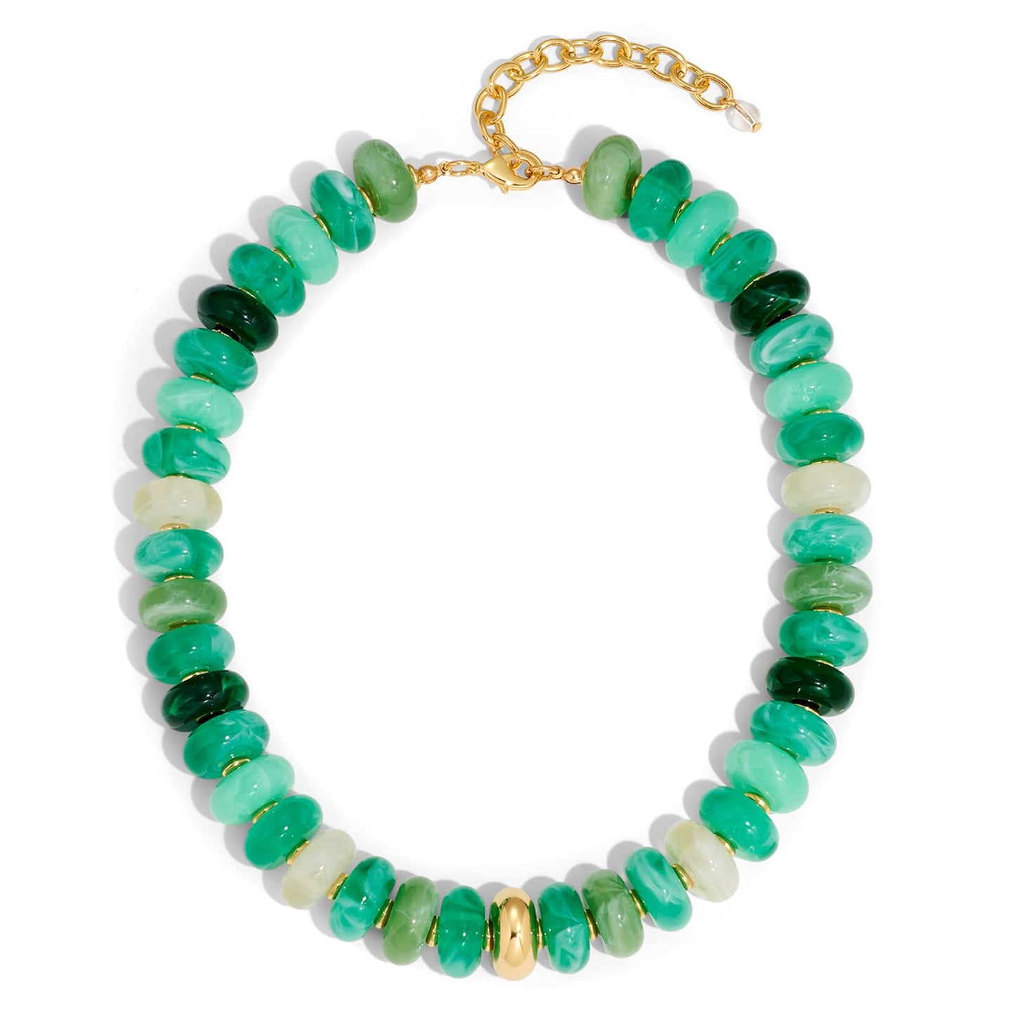 HolidayQbee Beaded Necklace for Women Chunky Beaded Green Necklace Boho Oval Big Bead Statement Green Bead Choker Necklaces Fashion Trendy Summer Beach Jewelry Gifts