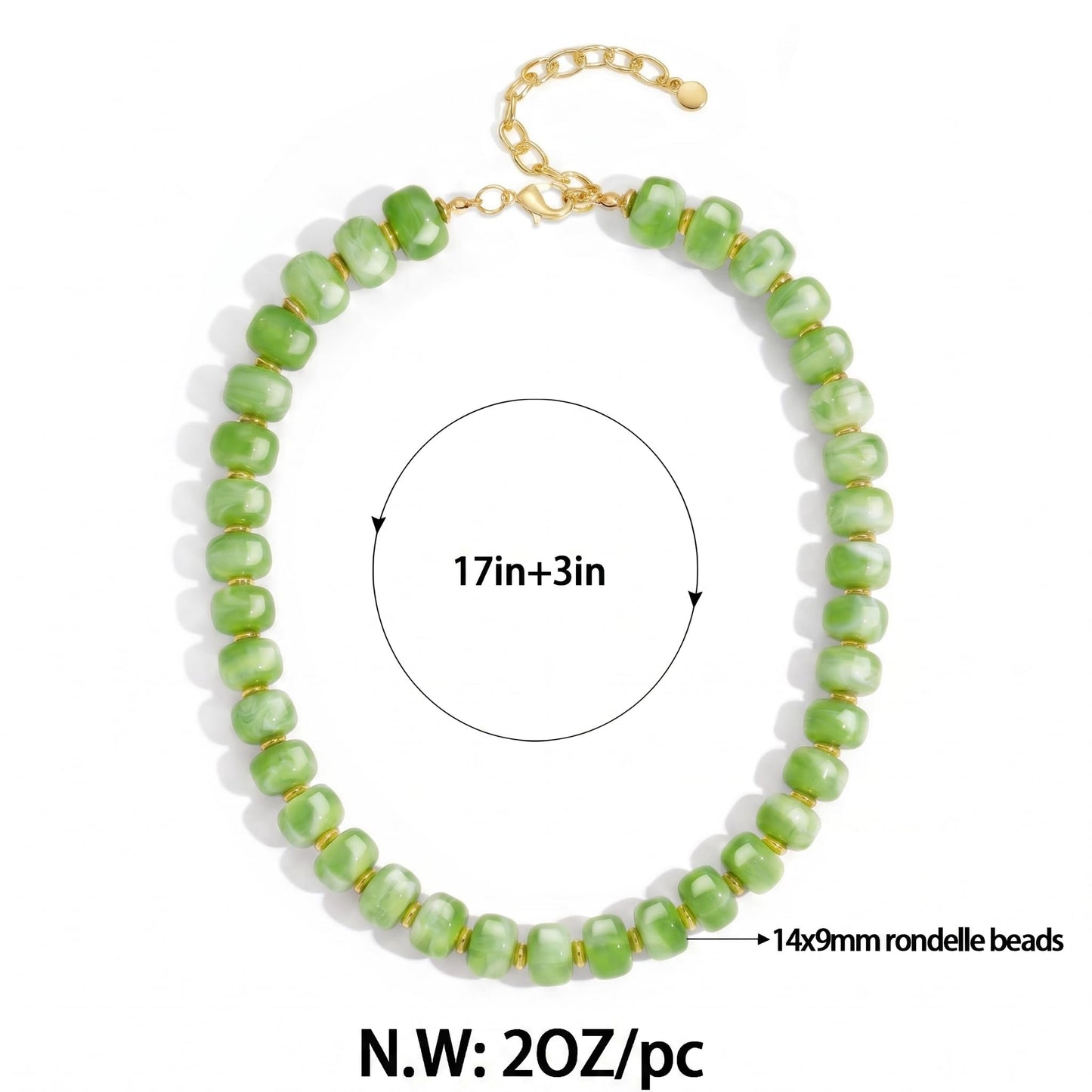 FAUTHENTICUTE Green Beaded Choker Necklace for Women Chunky Statement Western & Beach Summer Beaded Necklaces Trendy Everyday Boho Bead Choker Necklaces for Women