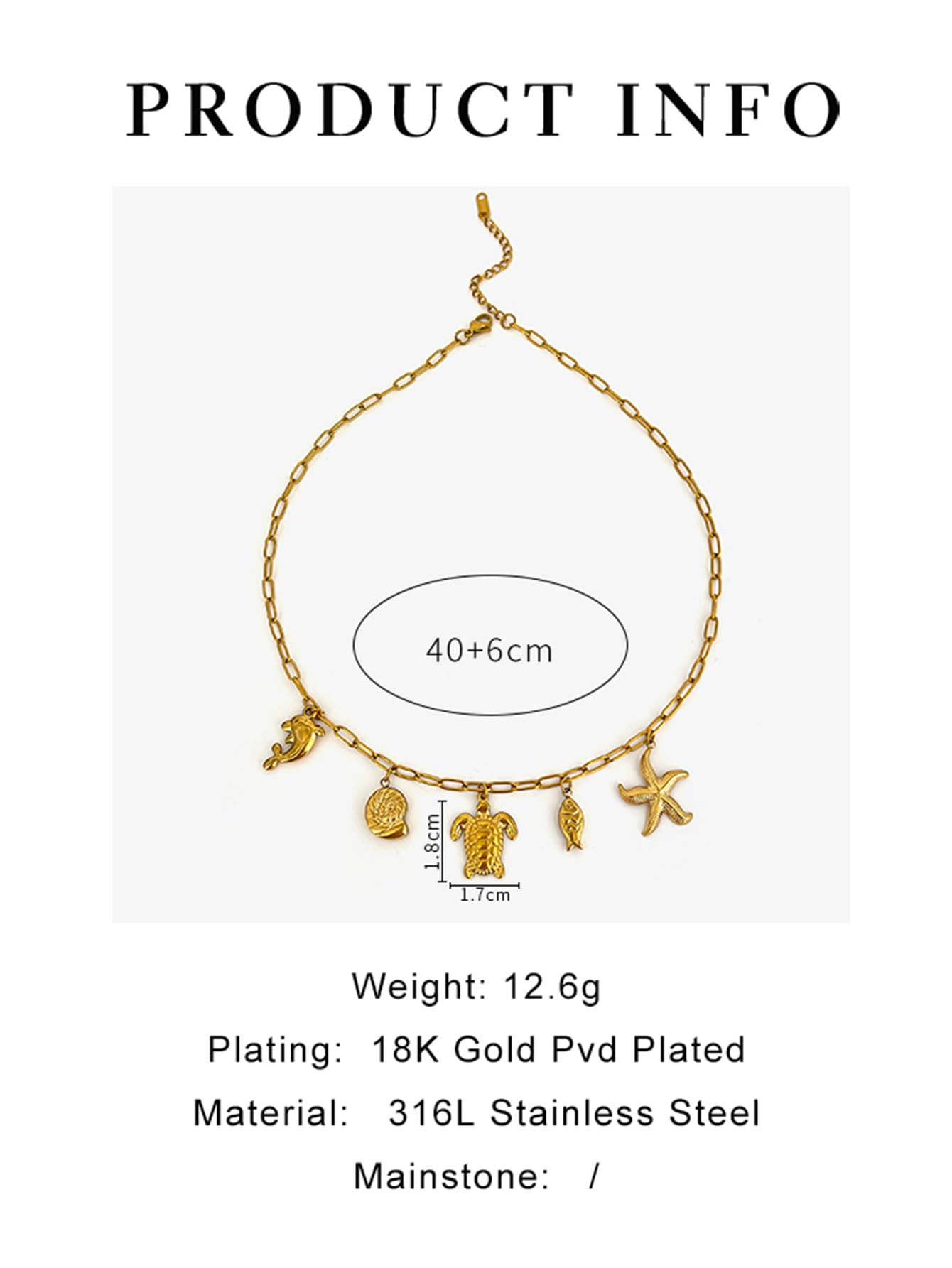 MERGEWORLD Gold Sea Shell And Starfish Necklace For Women Ocean Charm Jewelry -Beach Jewelry with Sea Turtle Dolphin Pendants, Stainless Steel Dainty Beach Gift