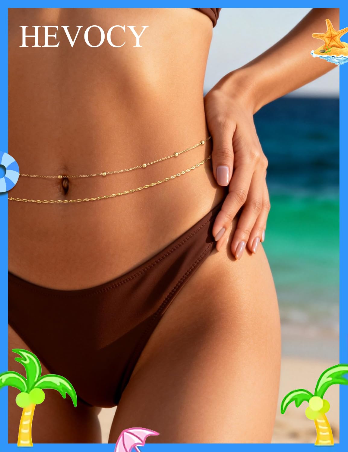 HEVOCY Gold Waist Chain for Women, Trendy Layered Belly Chain Jewelry, Adjustable Body Chain for Beach & Summer Outfit