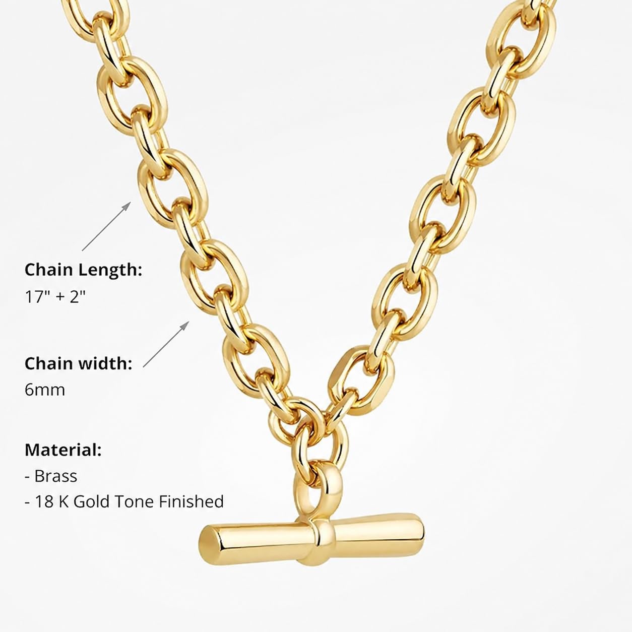 COBI T Bar Necklace for Women, Circle Pendant Necklaces Rhodium Plated &18K Gold Finished Four Leaf Clover | Link Chain Necklace with T-Bar Charm, Adjustable 17"+2" Jewelry Gift