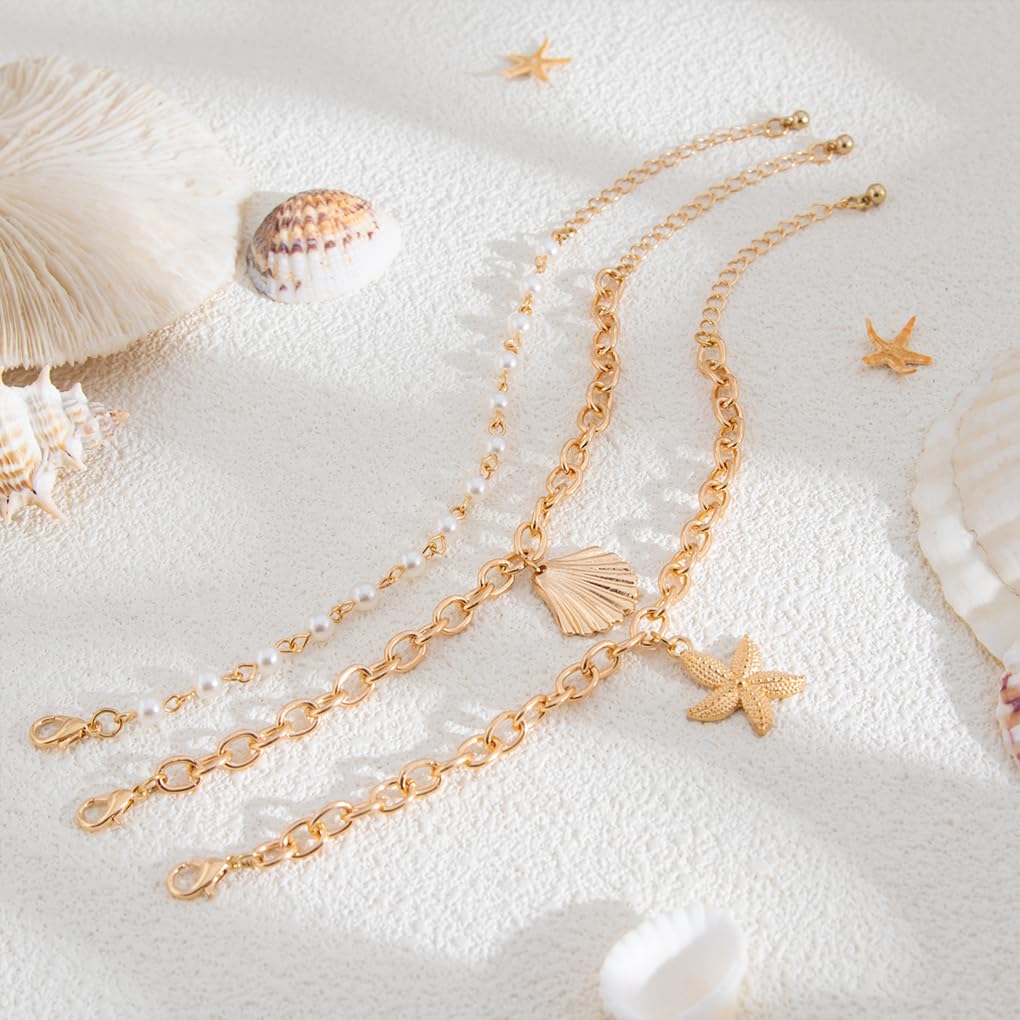 Twentylo Layered Gold Chunky Starfish Necklace for Women,Trendy Boho Shell Choker Necklace,Dainty Beach Holiday Dress Jewelry (Layered)