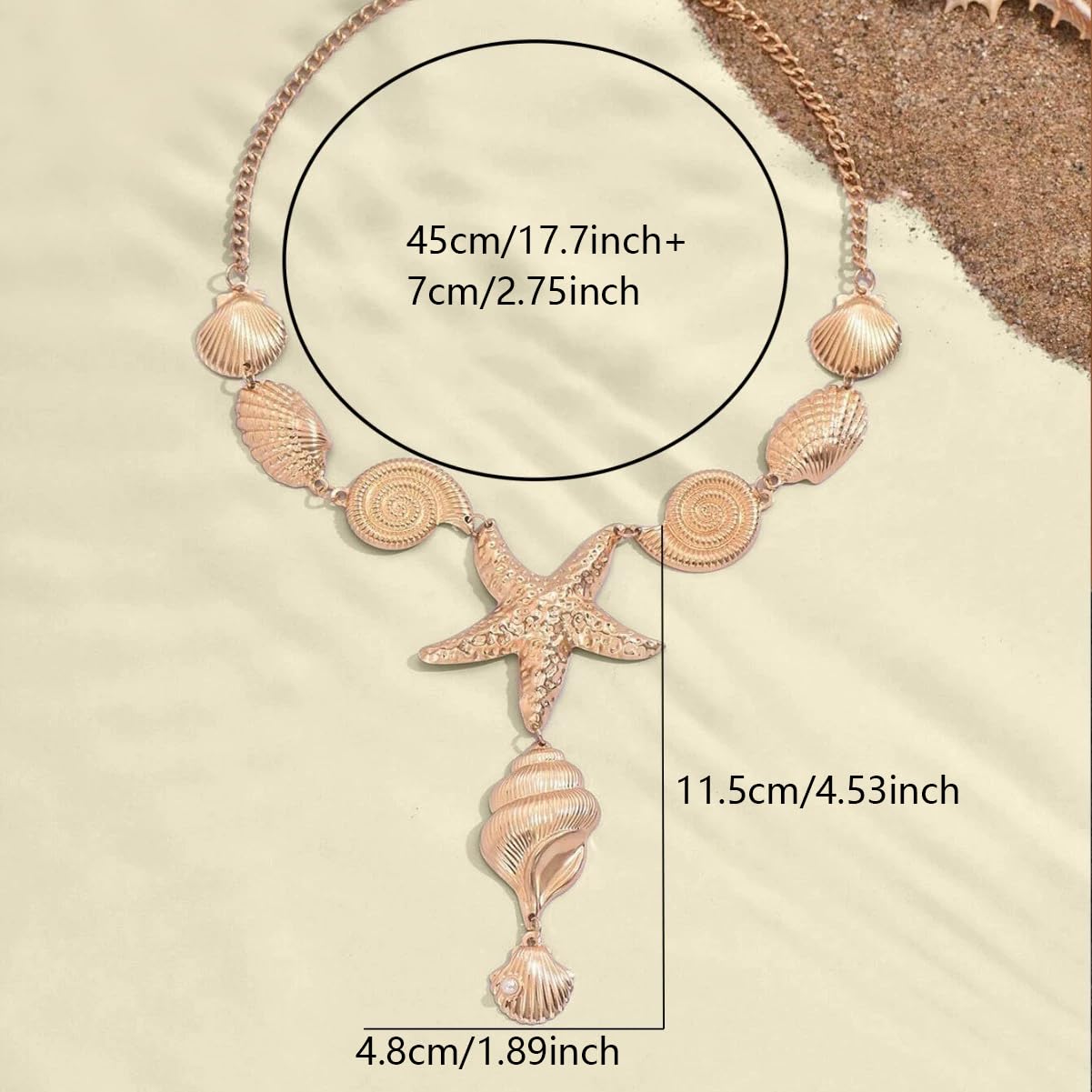 Ocean Necklace For Women, Big Seashell Beach Conch Y-Shaped Pendant Boho Summer Statement Beach Collar Holiday Jewelry Gift (Ocean Gold)