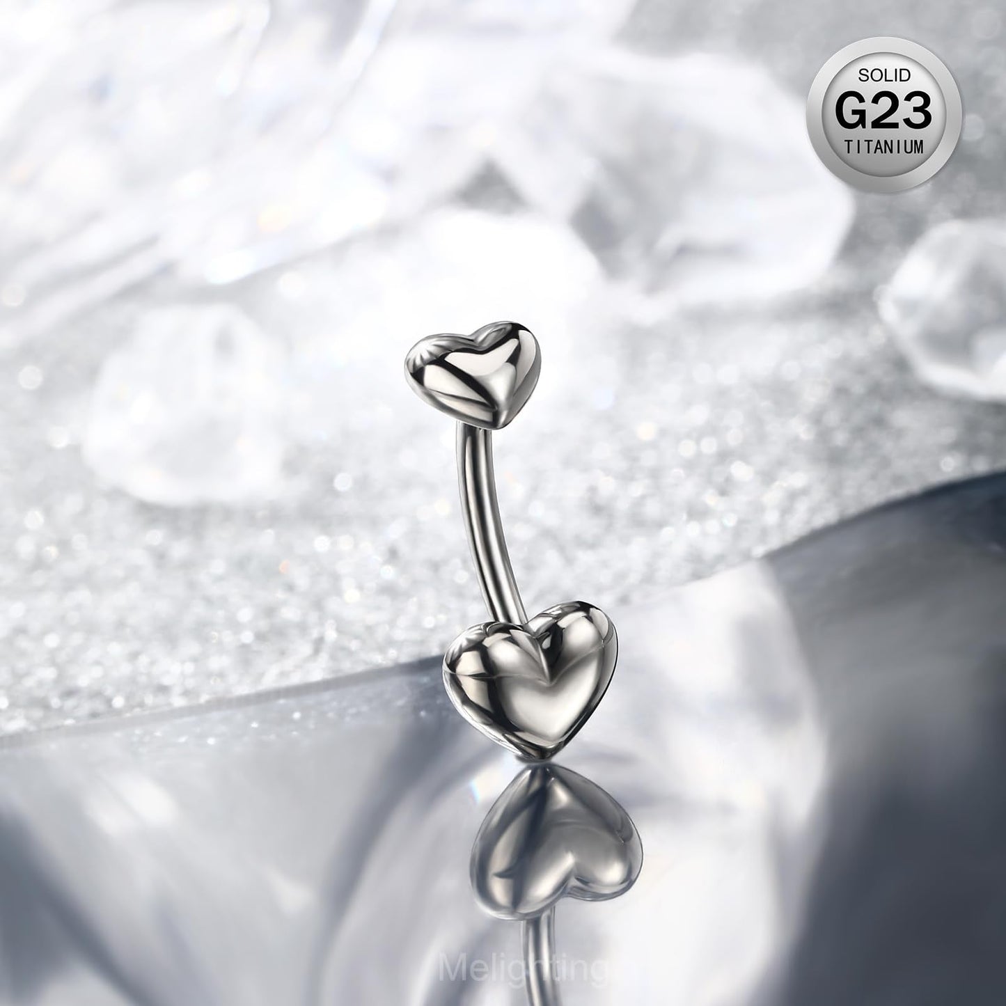 Melighting Titanium Belly Button Ring 14G Heart Belly Ring Internally Threaded G23 Titanium Navel Piercing Hoop Navel Barbell Body Piercing Jewelry 14 mm