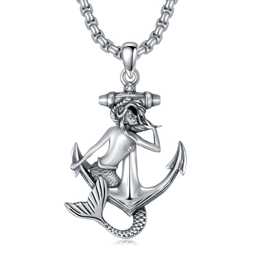 KoyeKei Mermaid Necklace for Women 925 Sterling Silver Anchor Mermaid Necklaces Nautical Beach Themed Pendant Ocean Jewelry Graduation Birthday Gifts for Best Friends Her Lover