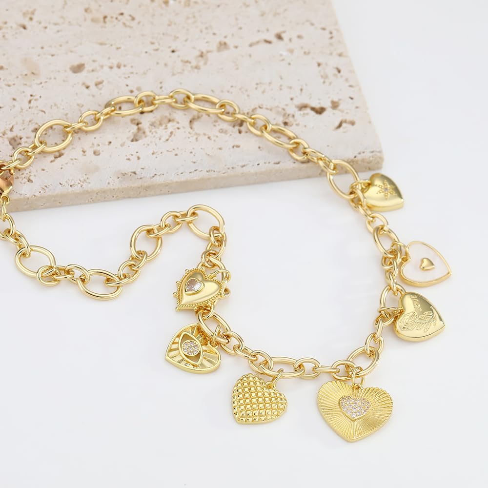 BONJOULRY Gold Heart Necklaces For Women With Different Charms Gold Charm Sun Heart Evil Eyes Necklace Coin Charms Fashion Jewelry Gift