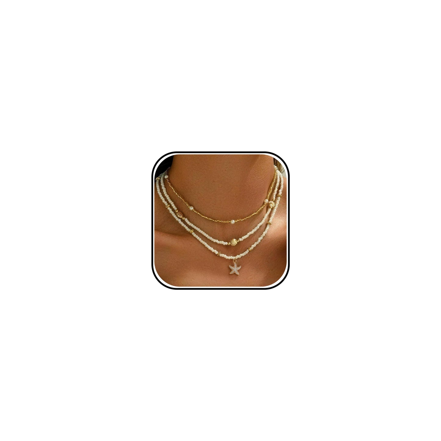 Your Always Charm Bohemian Shell Starfish Necklace for Women, Gold Layered Beach Jewelry, Coastal Vacation Outfits Accessories Cute Summer Dresses Trendy 2026