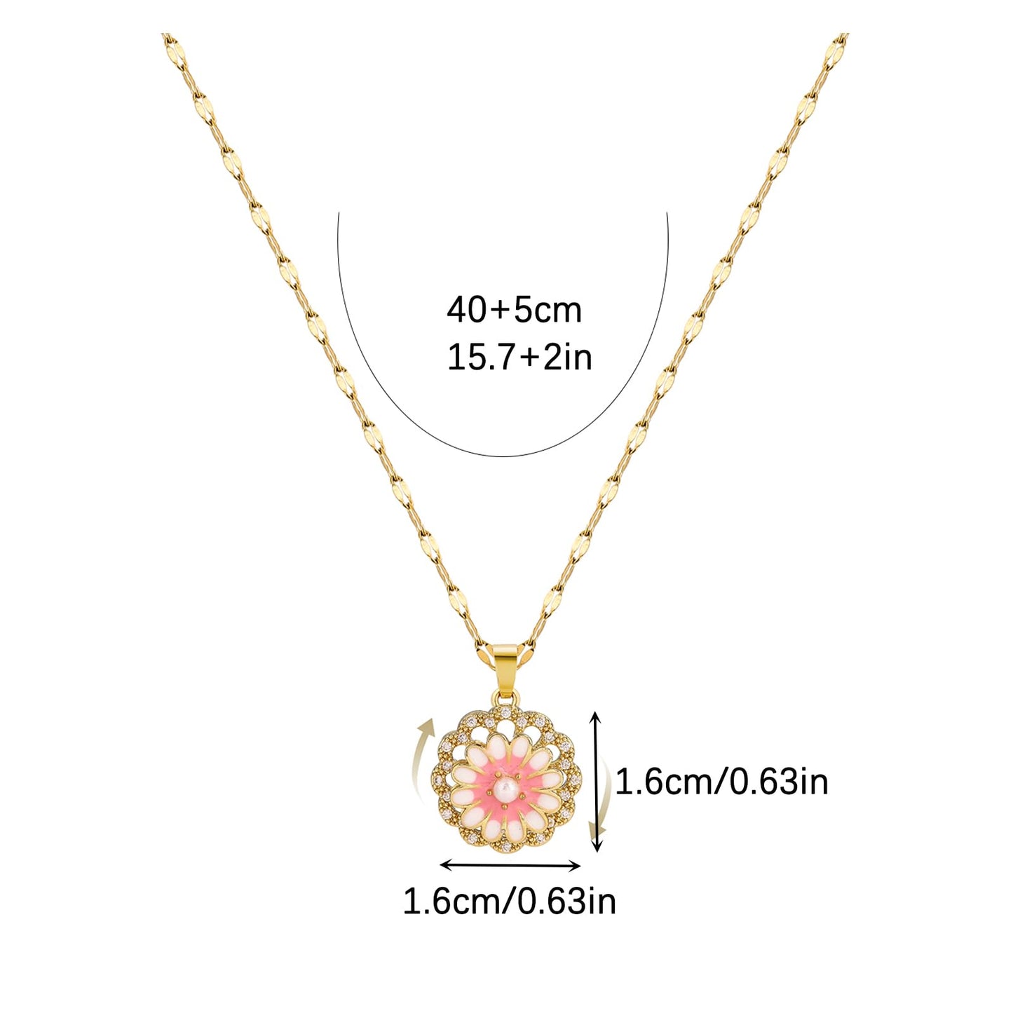 KONPJE Sunflower Fidget Necklace for Women Gold Moon Necklace Rotating Heart Necklaces Spinning Crystal Sunflower Anxiety Necklaces Crescent Moons Jewelry Accessories (Pink and White)