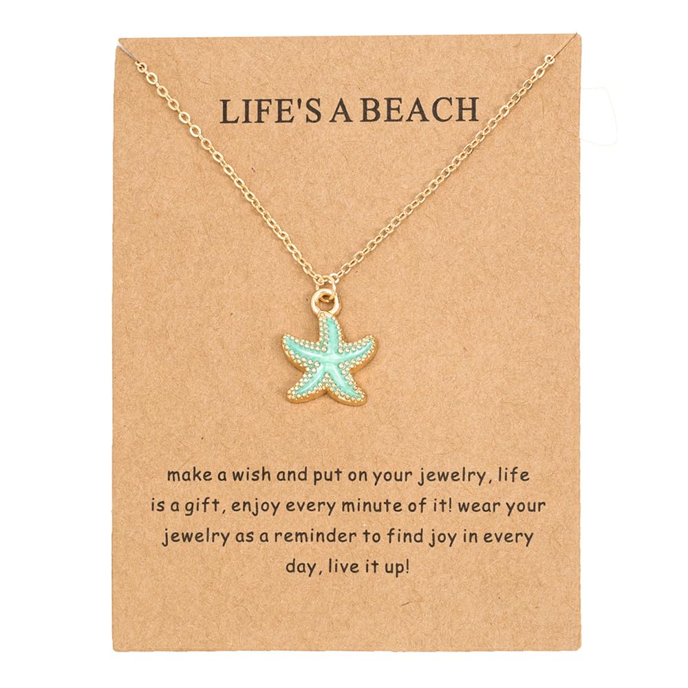 CIWEAI 6Pcs Gold Beach Starfish Necklace Set for Women Cute Beachy Hawaii Star Fish Bulk Necklaces Pack Trendy Hawaiian Friendship Matching Jewelry Accessories (Starfish-Gold-Card)
