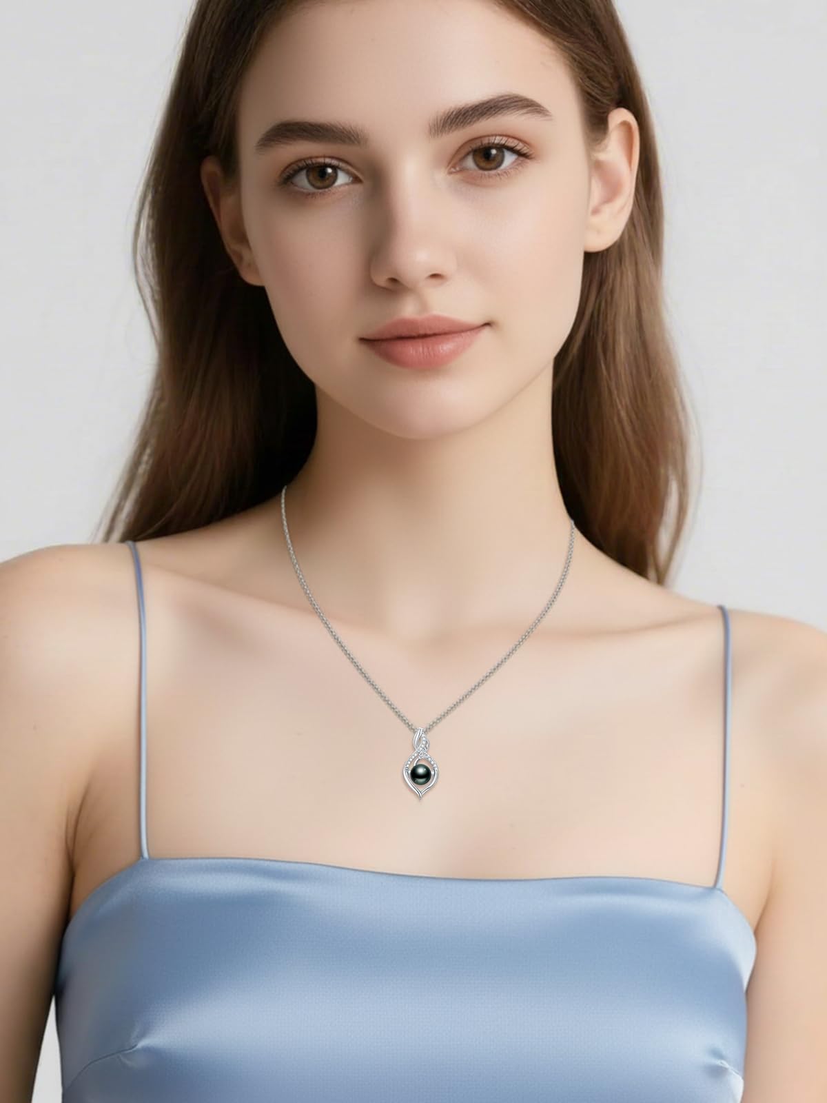 KANNSOAR 8MM Tahitian Black Pearl Necklace 18K Gold Plating Sterling Silver Pearl Jewelry Wedding Birthday Anniversary Valentines Day Christmas Mothers Day Gifts for Wife Women Mom Girlfriend Her