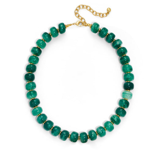 HolidayQbee Beaded Necklace for Women Boho Bead Chunky Necklace Big Bead Necklace Fashion Trendy Summer Green Resin Beaded Necklaces Jewelry Gifts