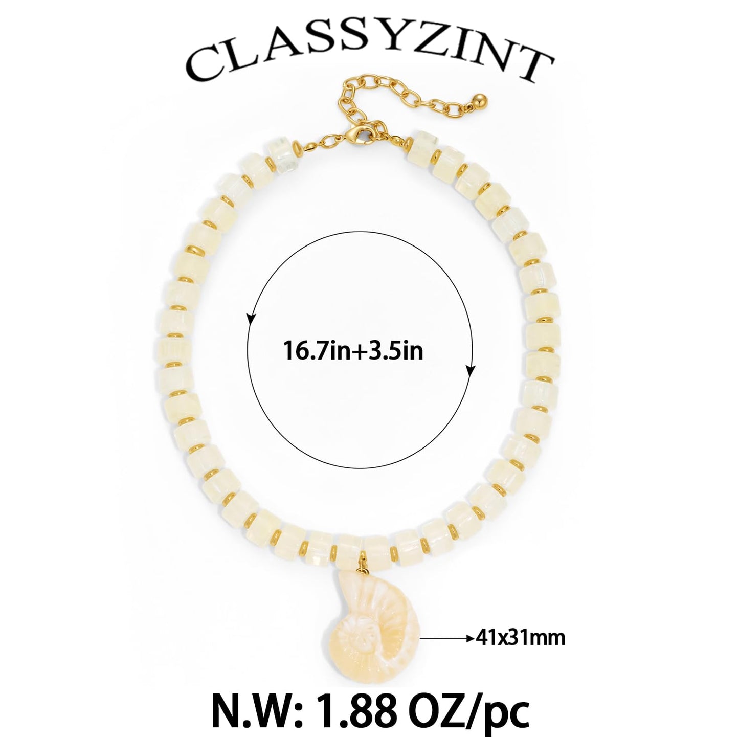 CLASSYZINT White Resin Bead Necklace with Conch Shell Pendant Beach Necklace for Women Adjustable Chain Statement Necklace Ocean Theme Accessory
