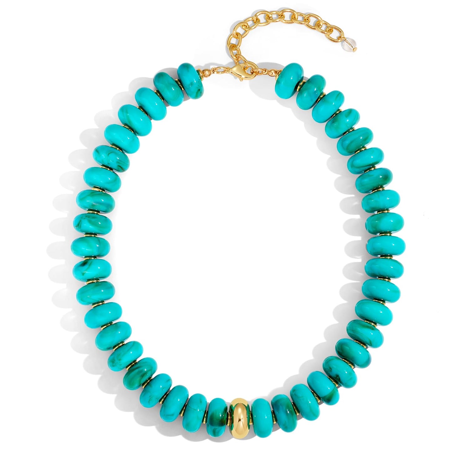 HolidayQbee Beaded Necklace for Women Chunky Beaded Turquoise Necklace Boho Oval Big Bead Statement Turquoise Choker Necklaces Fashion Trendy Summer Beach Jewelry Gifts