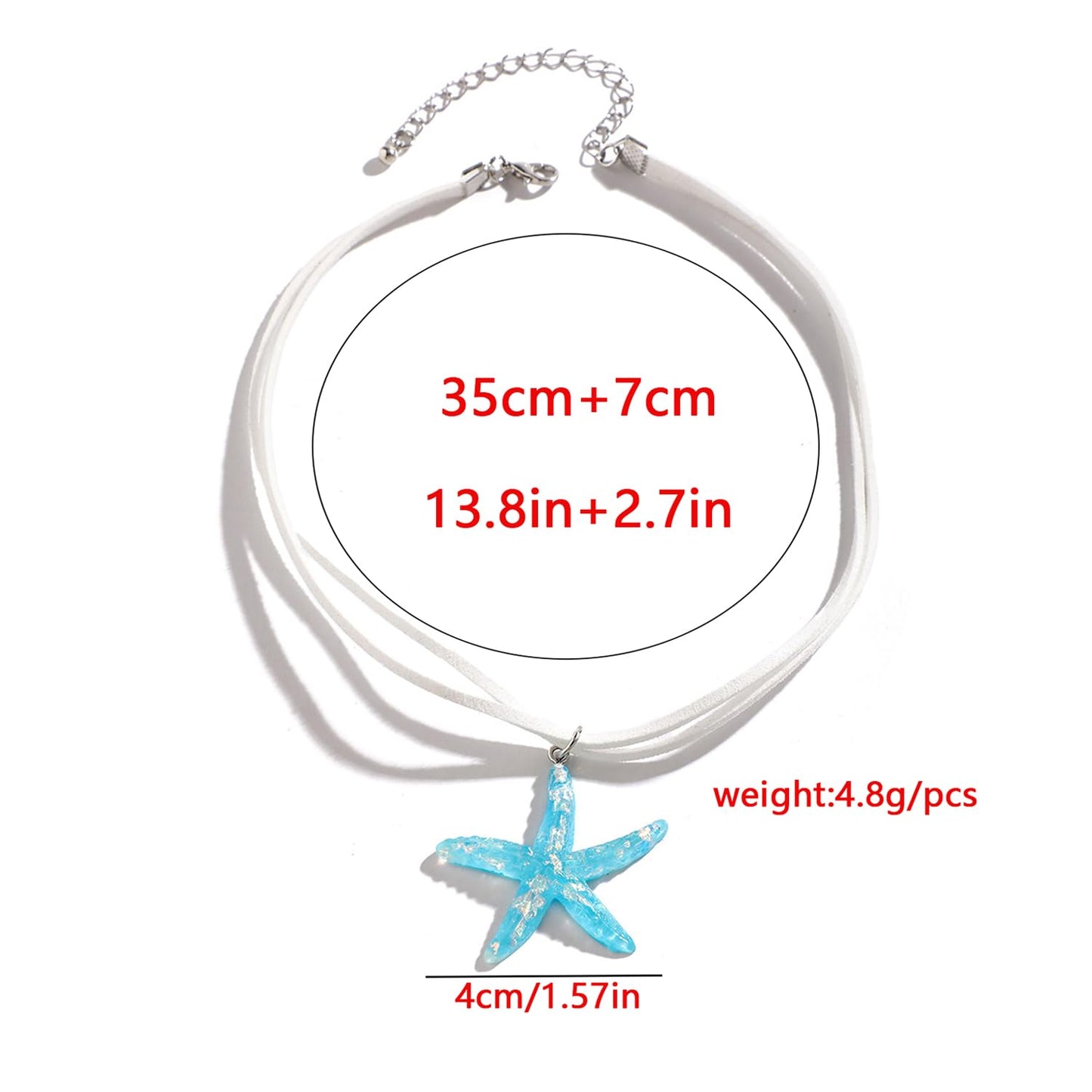 Decixde Starfish Necklace for Women Starfish Pendant Necklace Starfish Fringe Necklace Boho Layered Starfish Pendant Choker White Blue Necklace Summer Beach Necklaces Jewelry for Women Girls (blue)