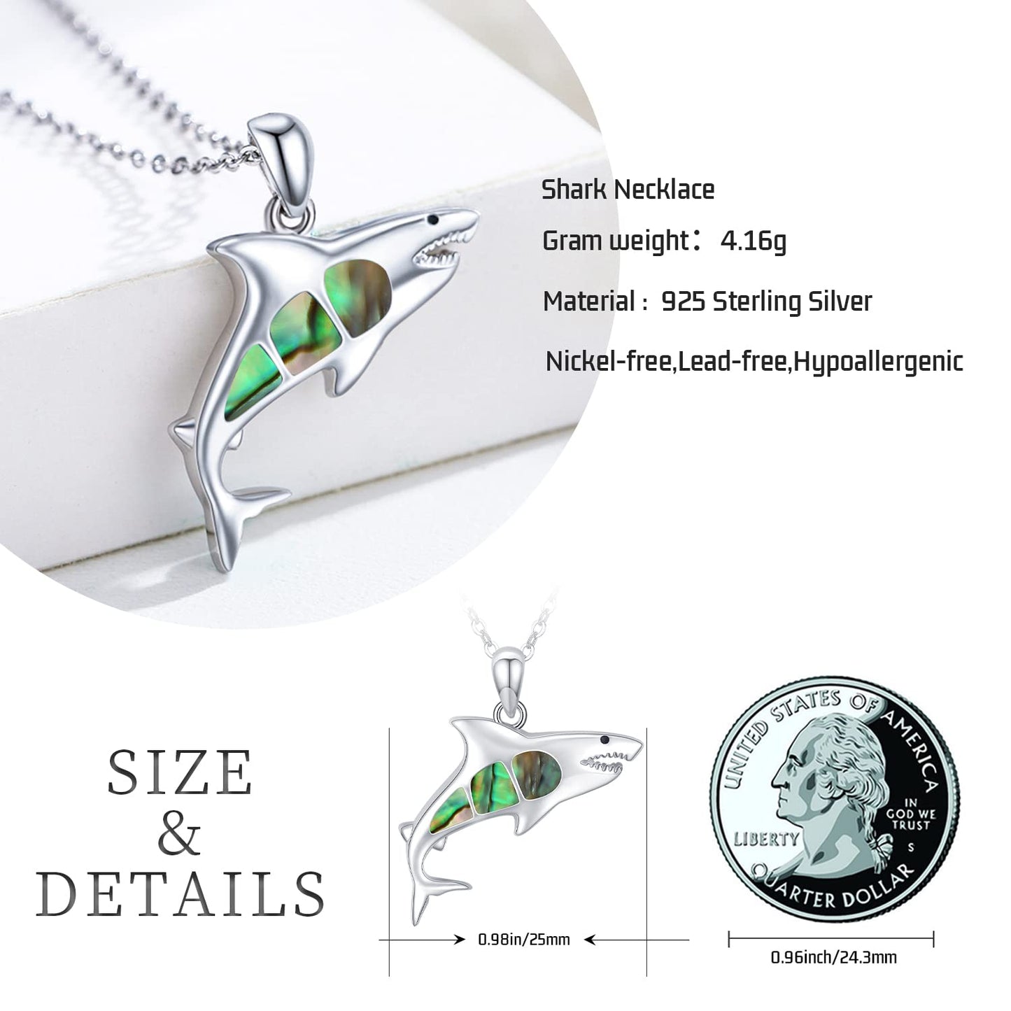 KoyeKei Shark Necklace for Women 925 Sterling Silver Shark Pendant Ocean Necklace Beach Jewelry Graduation Gifts for Mom Wife Sister Girlfriend Shark Lovers