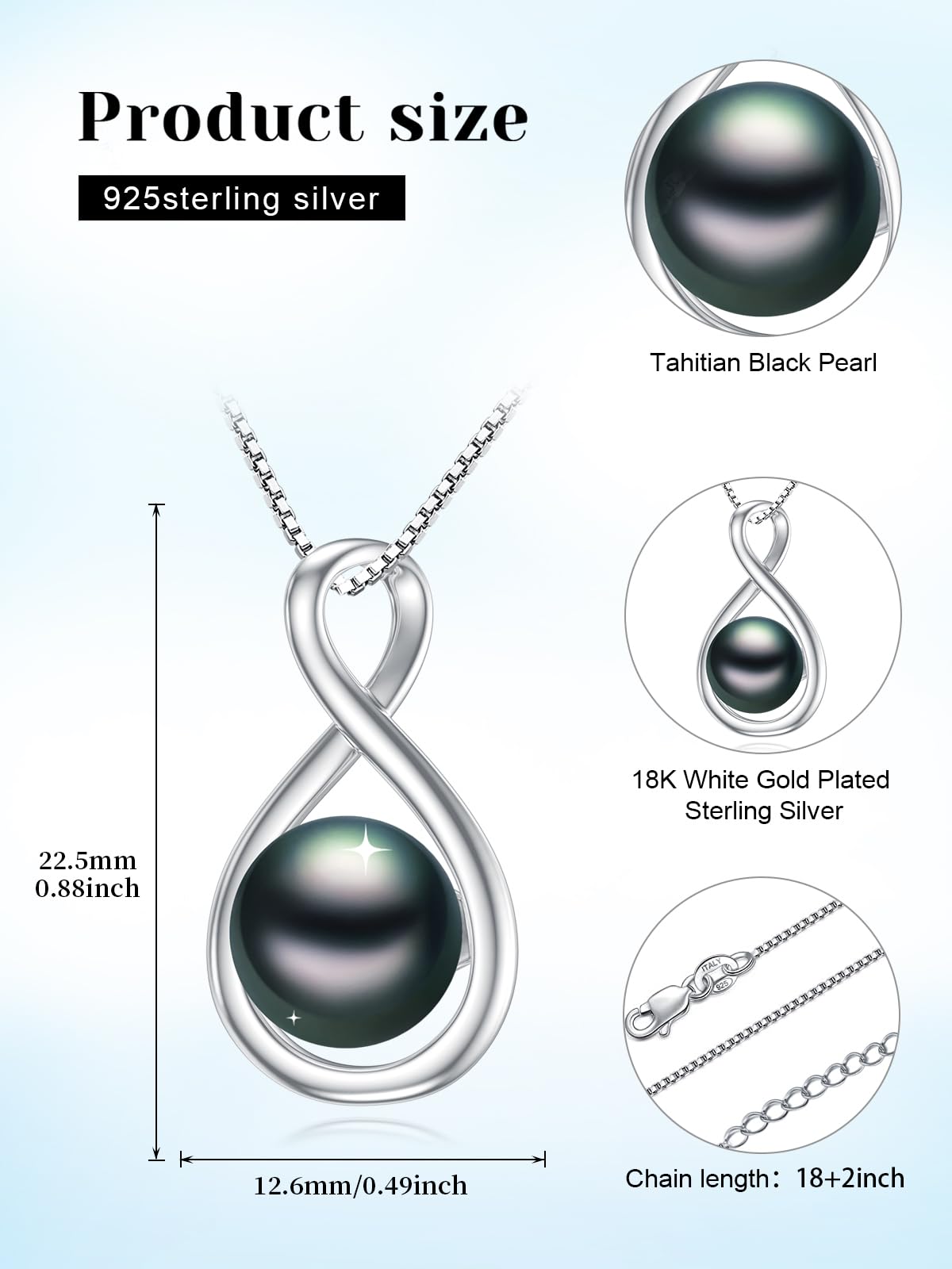 KANNSOAR 9MM Tahitian Black Pearl Infinity Pendant Necklace Pearl Jewelry-Wedding Birthday Anniversary Valentines Day Christmas Mothers Day Gifts for Women Wife Mom Girlfriend Her