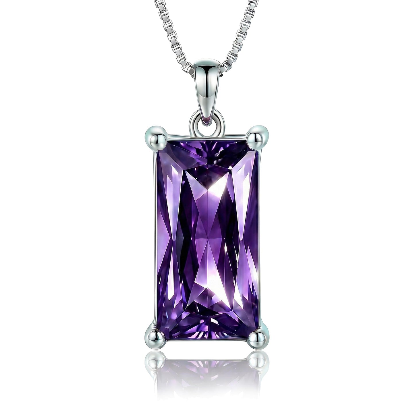 Kuschelkatze 8mm x 16mm Square February Birthstone Amethyst Pendant Necklace – Fashion charming Sterling Silver Gift for women