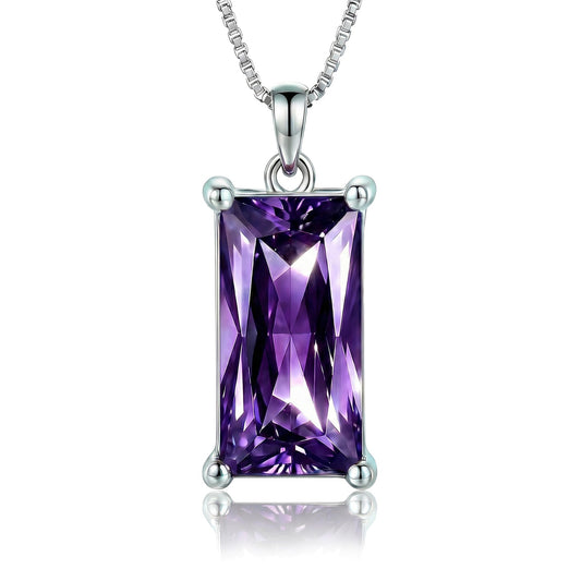 Kuschelkatze 8mm x 16mm Square February Birthstone Amethyst Pendant Necklace – Fashion charming Sterling Silver Gift for women