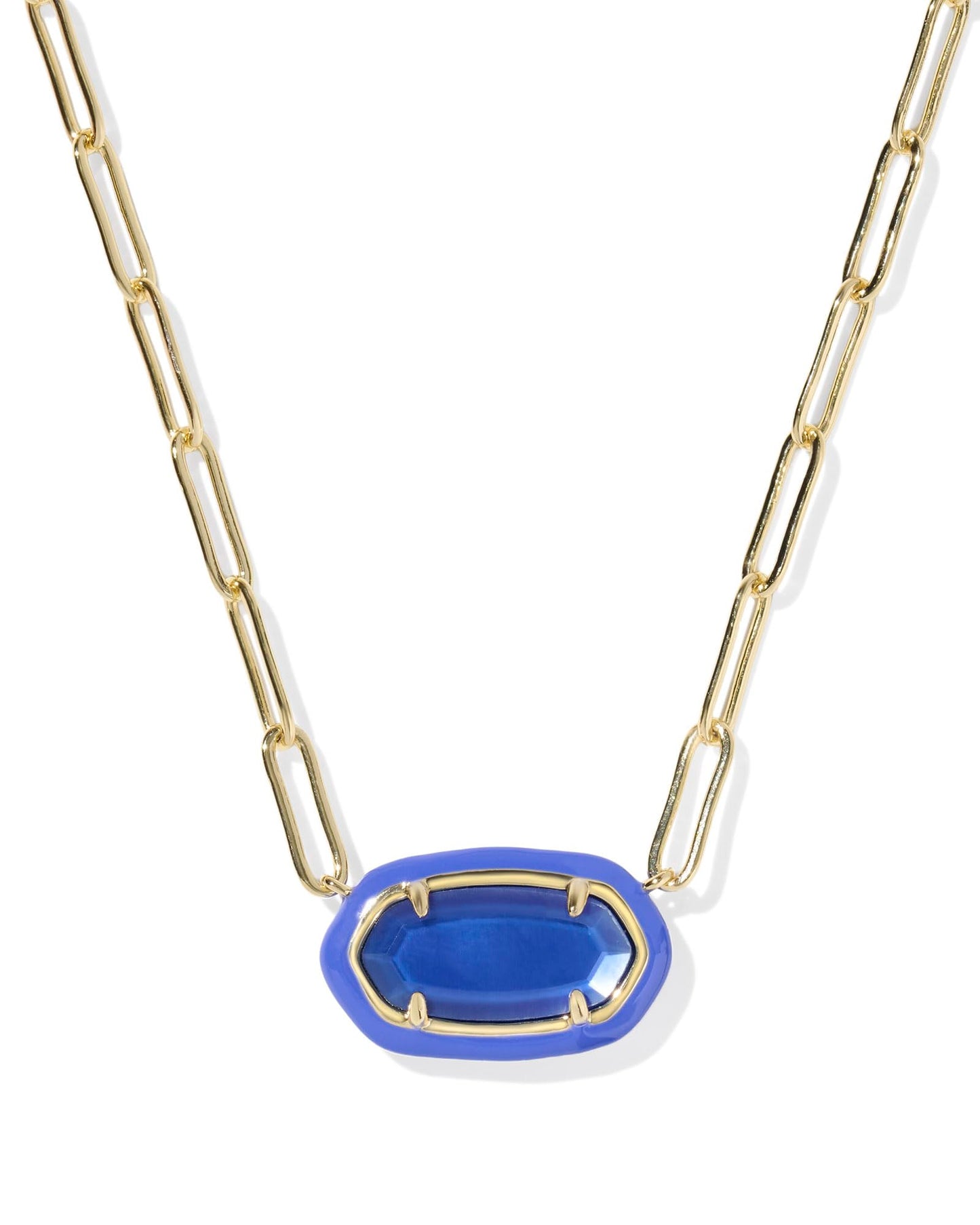 Kendra Scott Elisa Enamel Frame Paperclip Necklace, 14K Gold-Plated Brass, Fashion Jewelry for Women, Cobalt Illusion